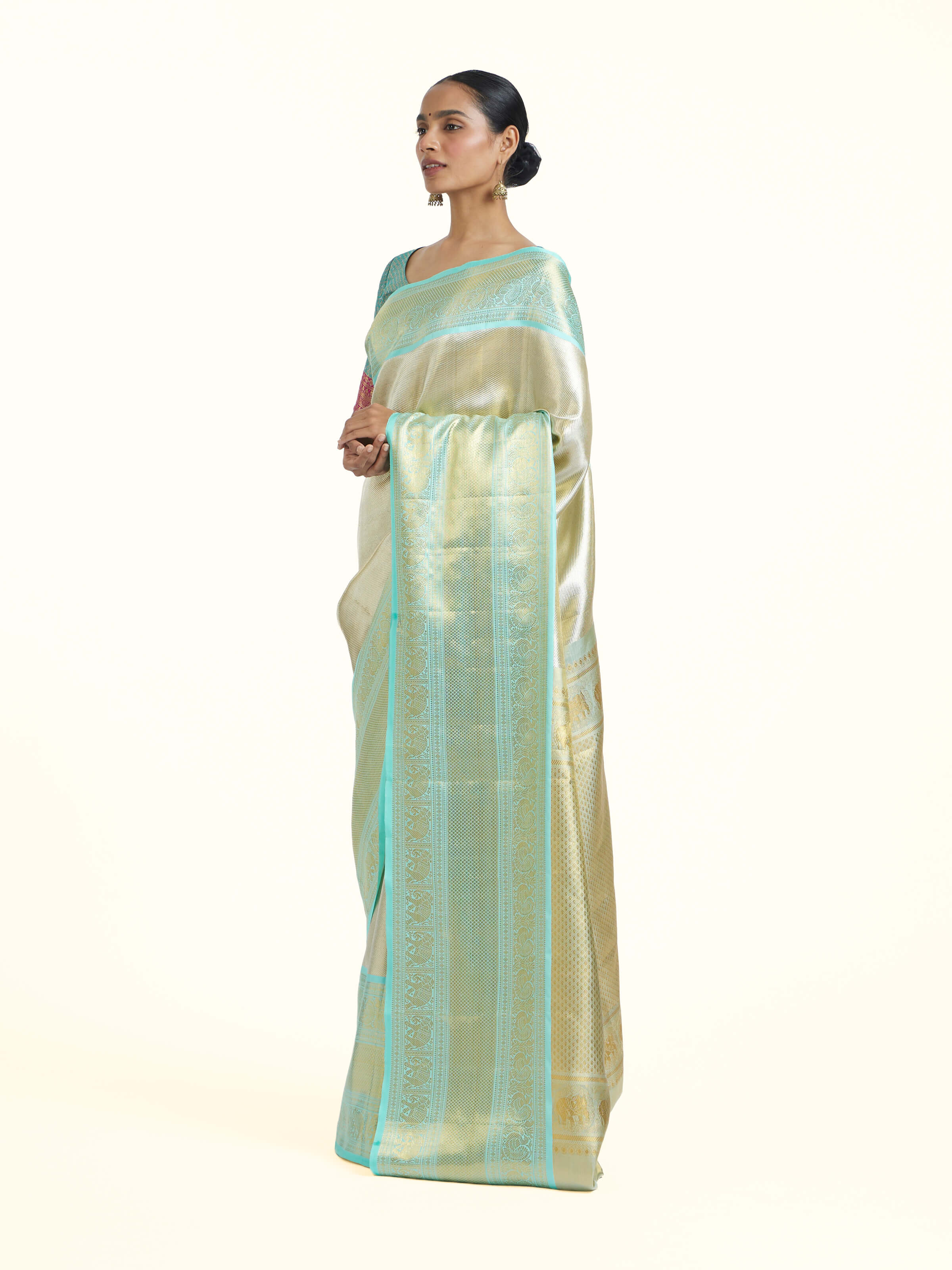 Beige Kancheepuram Silk Sari Zari Saree