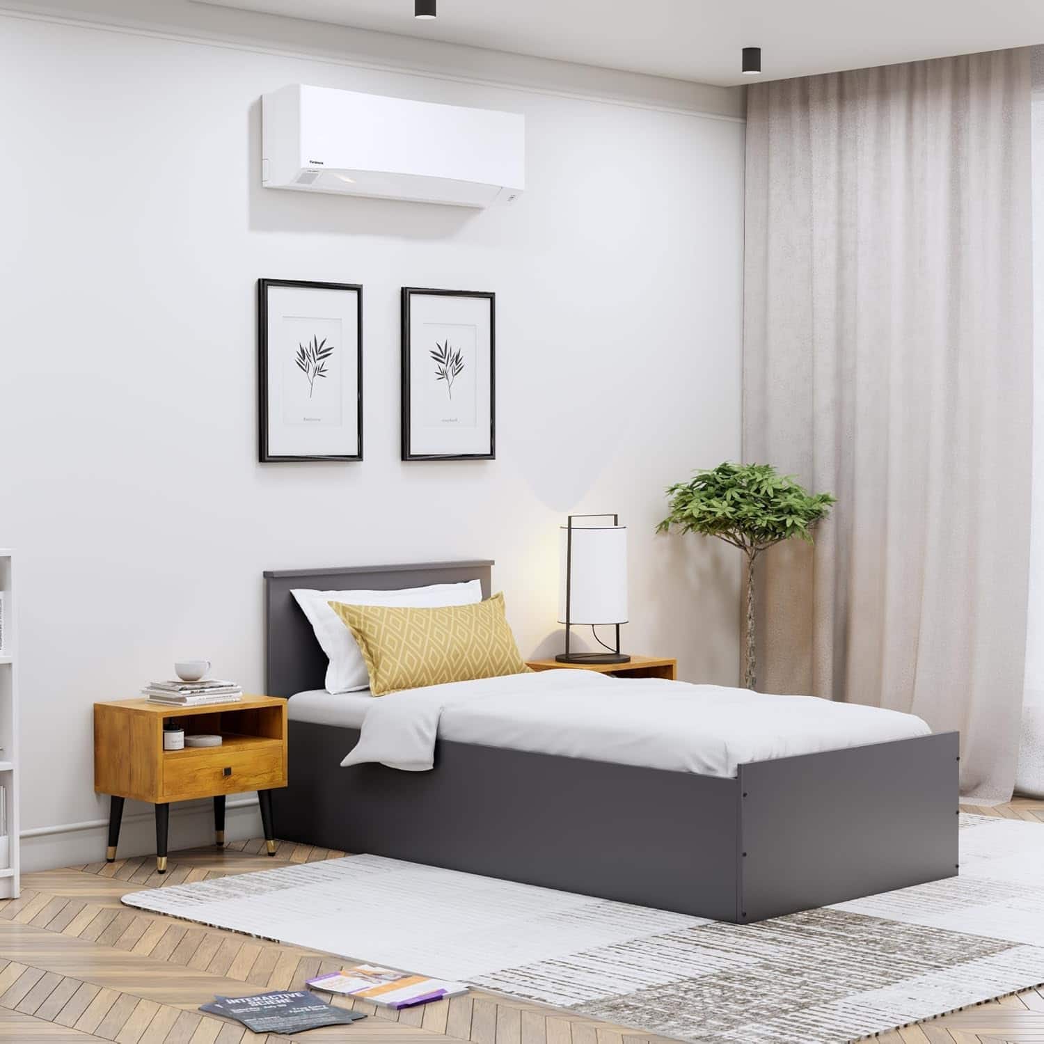 Hexa Engineered Wood Modern Single Bed With Headboard With Storage In Frosty White And Giant Wood - HexaRed