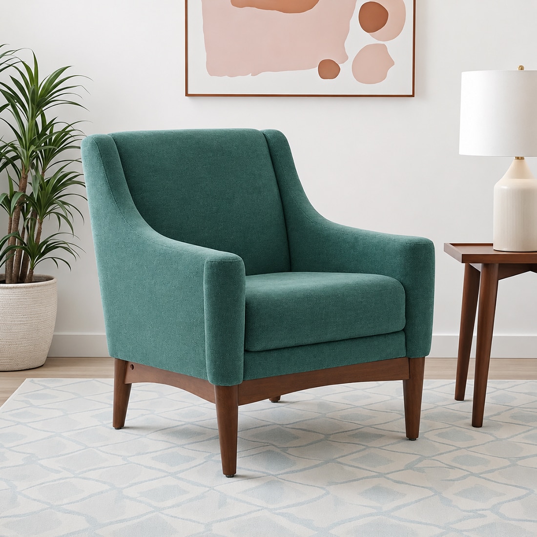 Claudia Boucle Fabric Arm Chair in Green Colour - KURSIWALLAH
