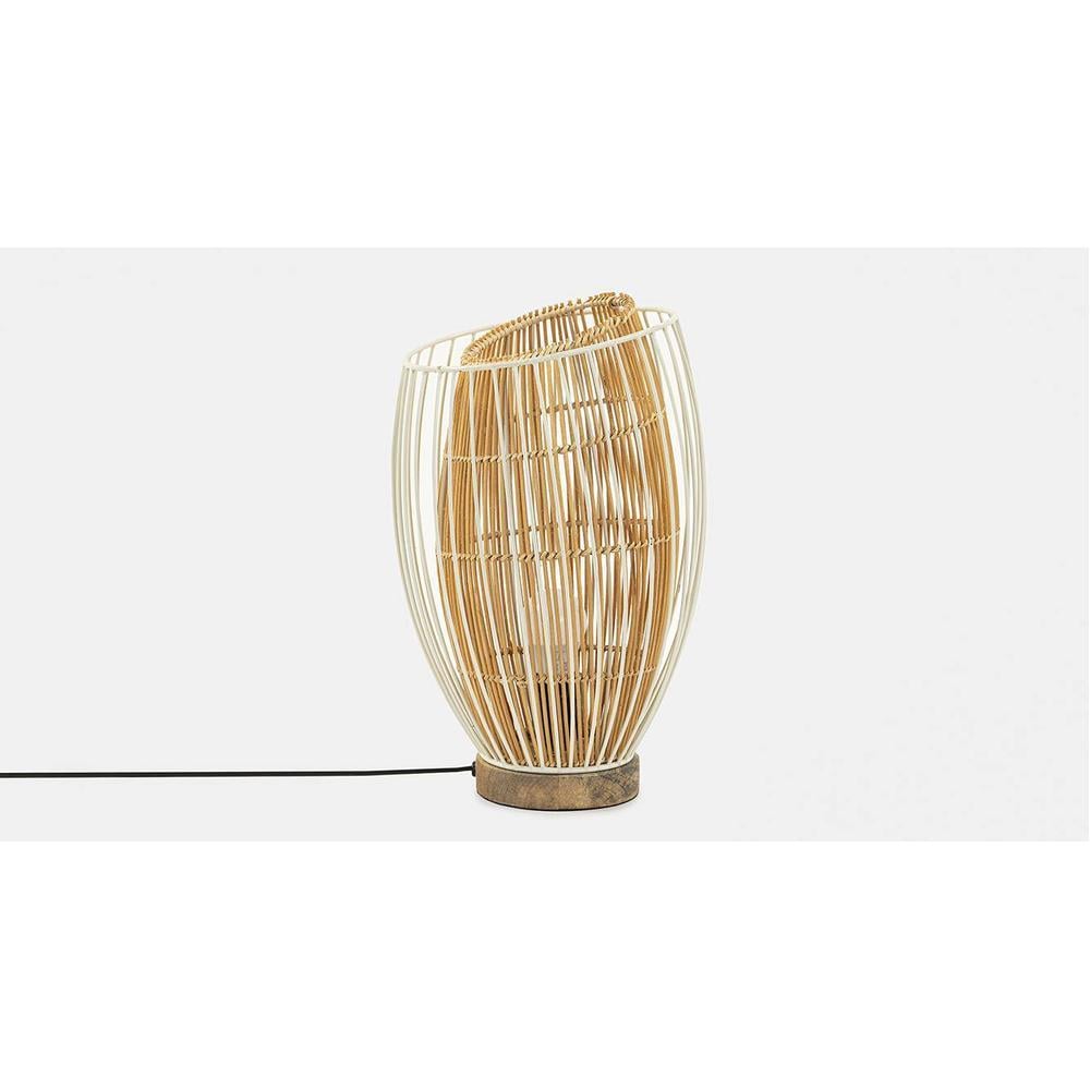 June Natural & White Table Lamp With Natural Iron Base