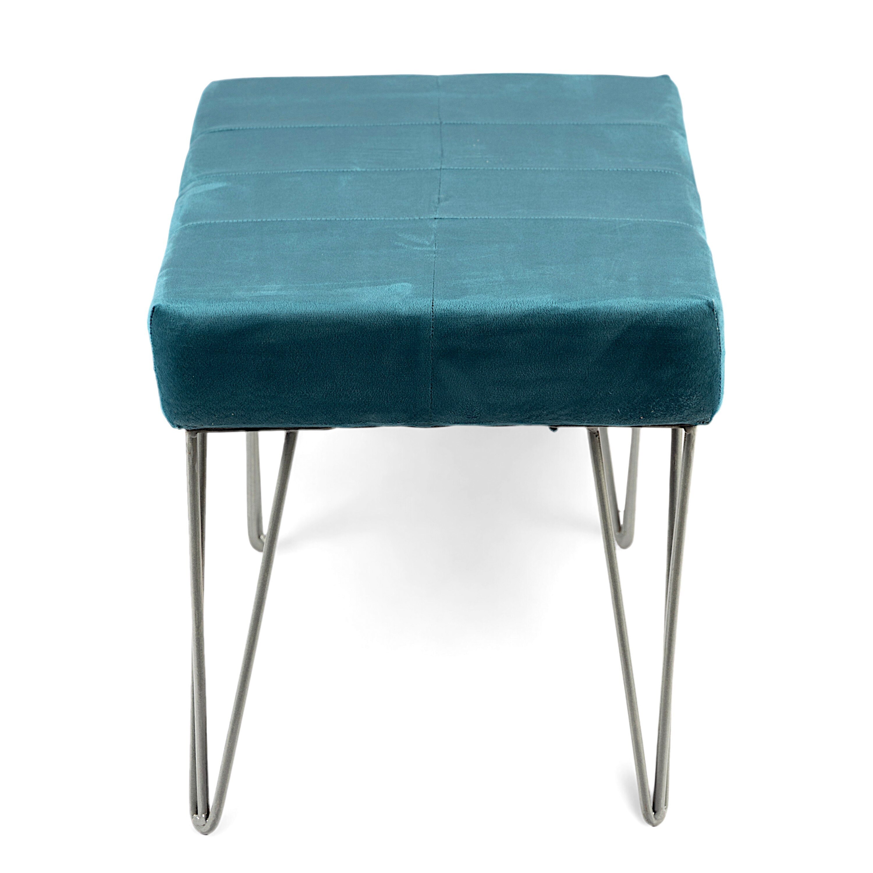 Velas Sheesham Wood Accent 2 Seater Bench With Metal Legs In Turquoise Sea Velvet
