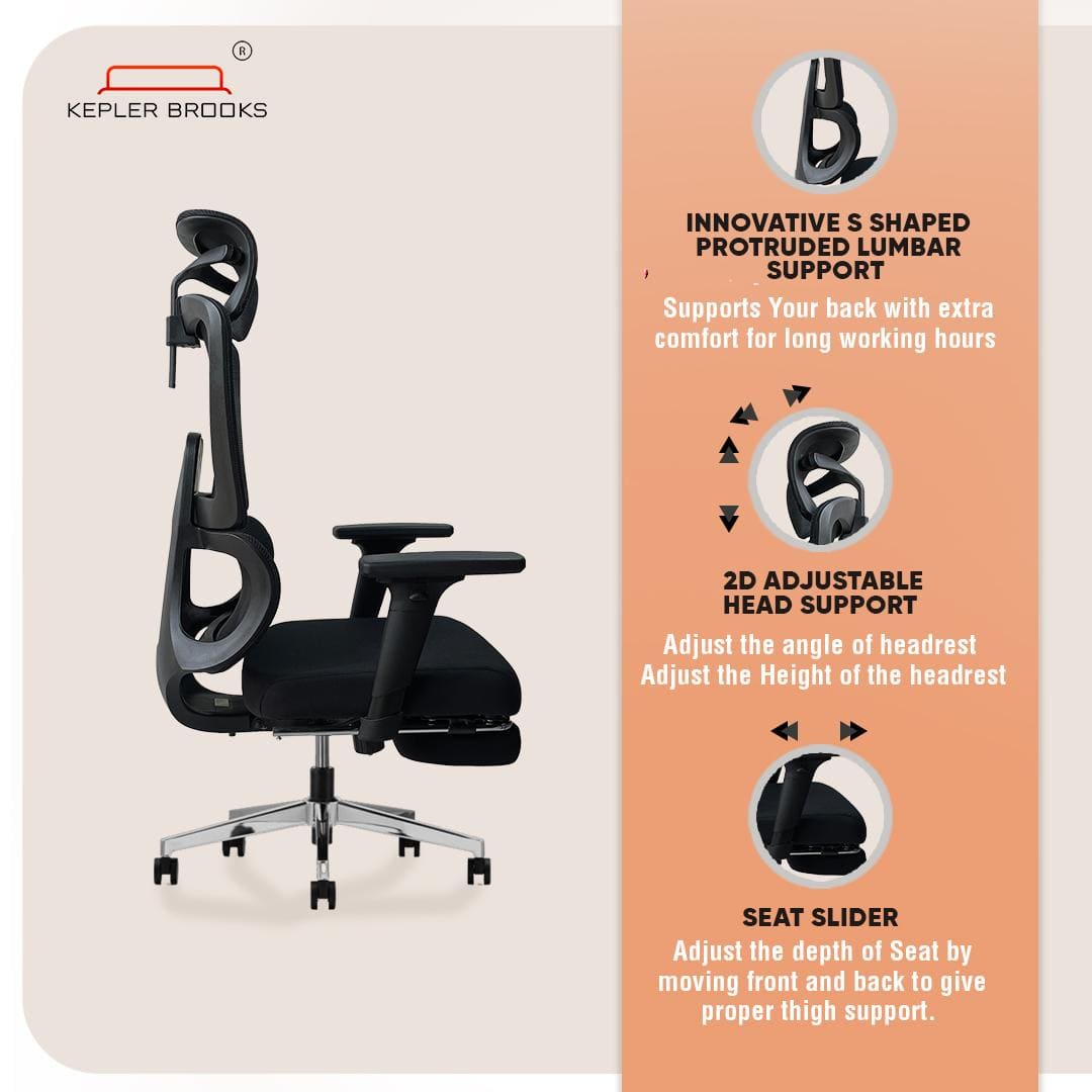 Imperia Pro Ergonomic High Back Study Chair with Headrest in Black Colour