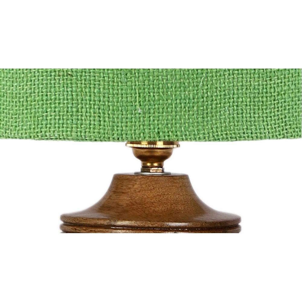 Thea Green Jute Table Lamp with Natural Wood Base
