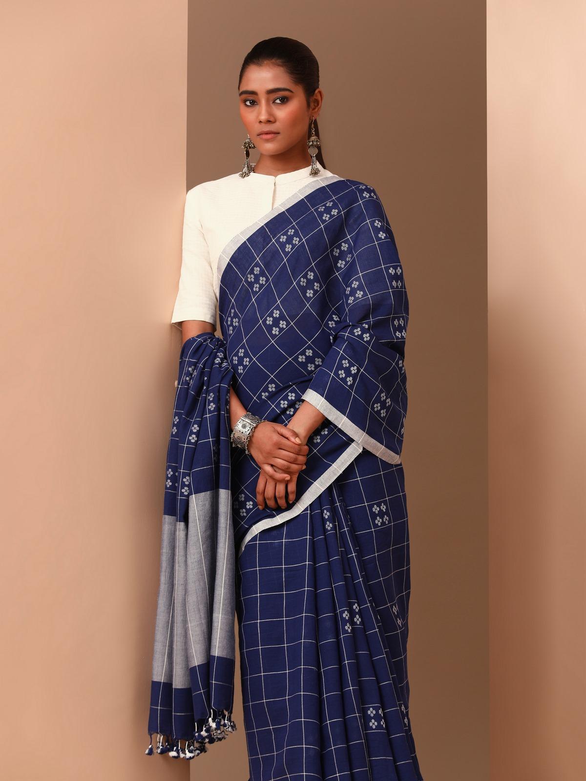 Blue Muslin Jamdani Saree