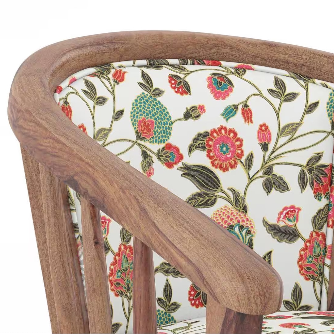 Bella Lounge Chair Finish Teak Beige Flora Colour