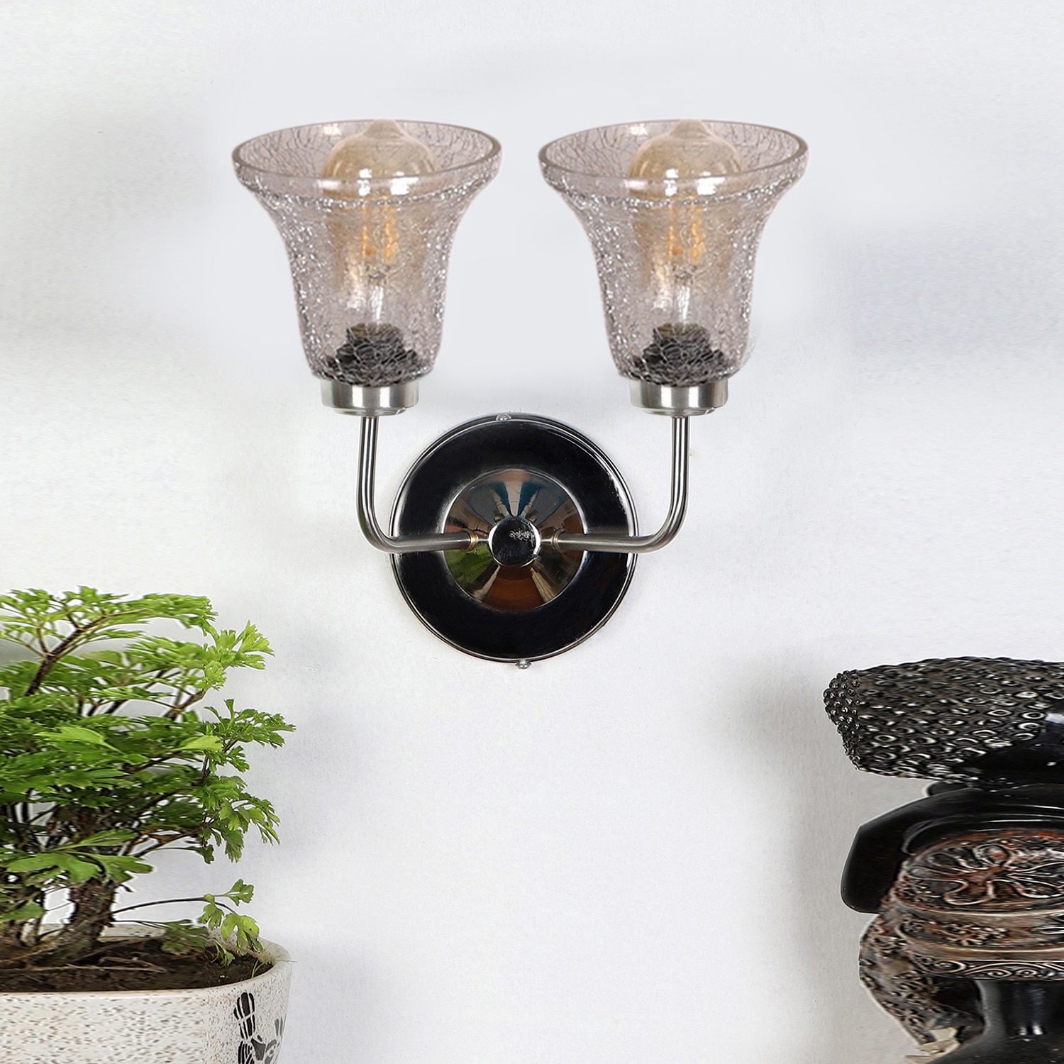 Devansh Steel Electric Wall Light in Steel Colour with Transparent Shade Count of 2 Lights - Devansh