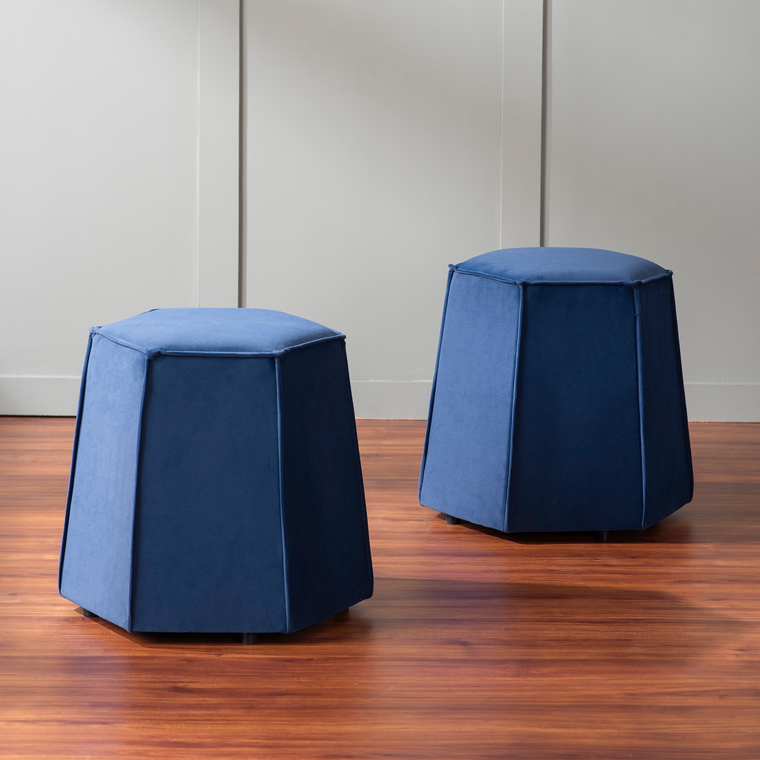 Prism Blue Pouf Ottoman Set Of 2 - Nestroots