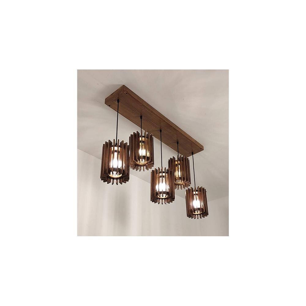Ventus 5 Series Brown Solid Wood Cluster Hanging Light