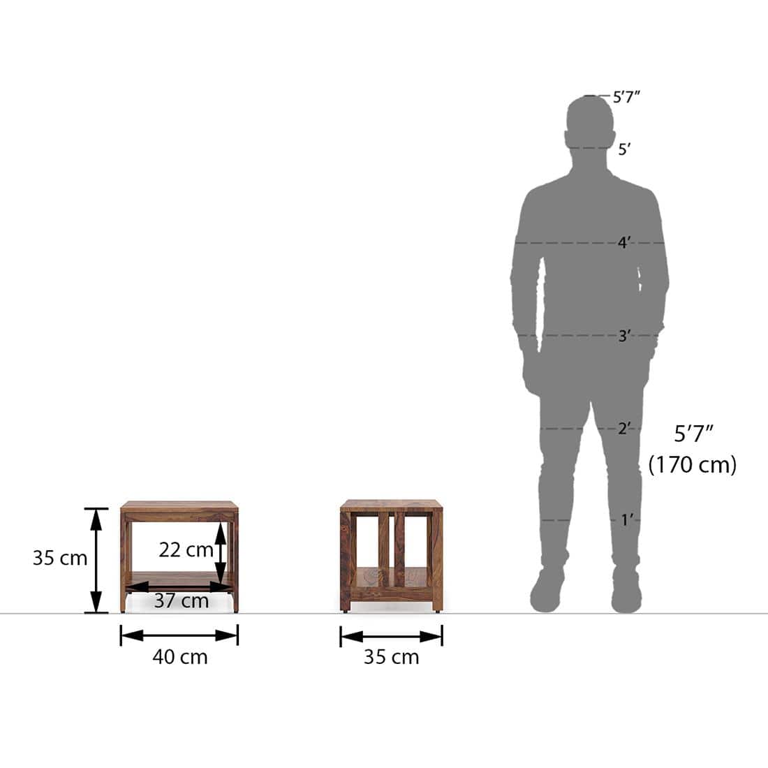 Beirut Solid Wood Bedside Table in Teak Finish