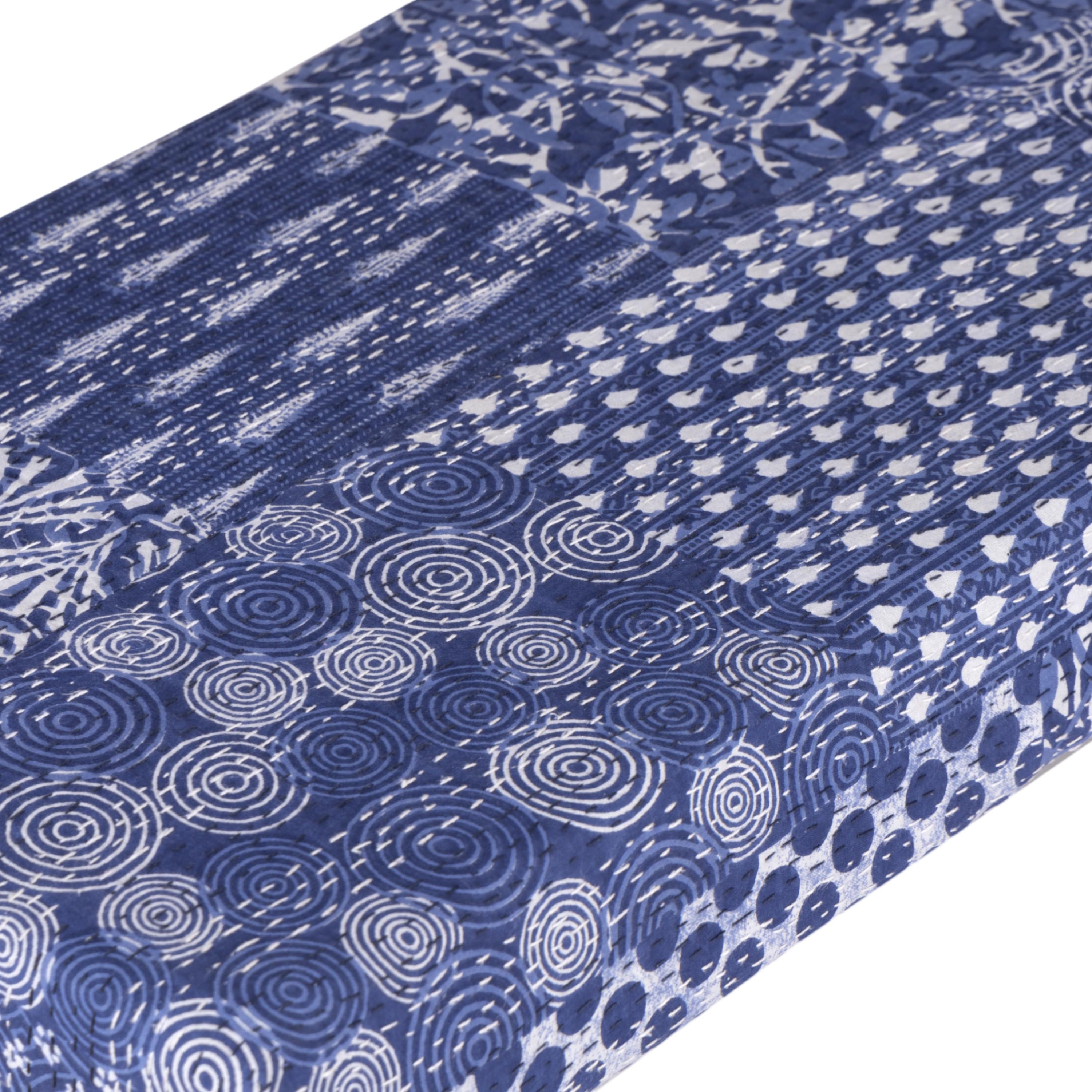 Cairo Solid Wood 2 Seater Bench In Indigo Patch Kantha Fabric