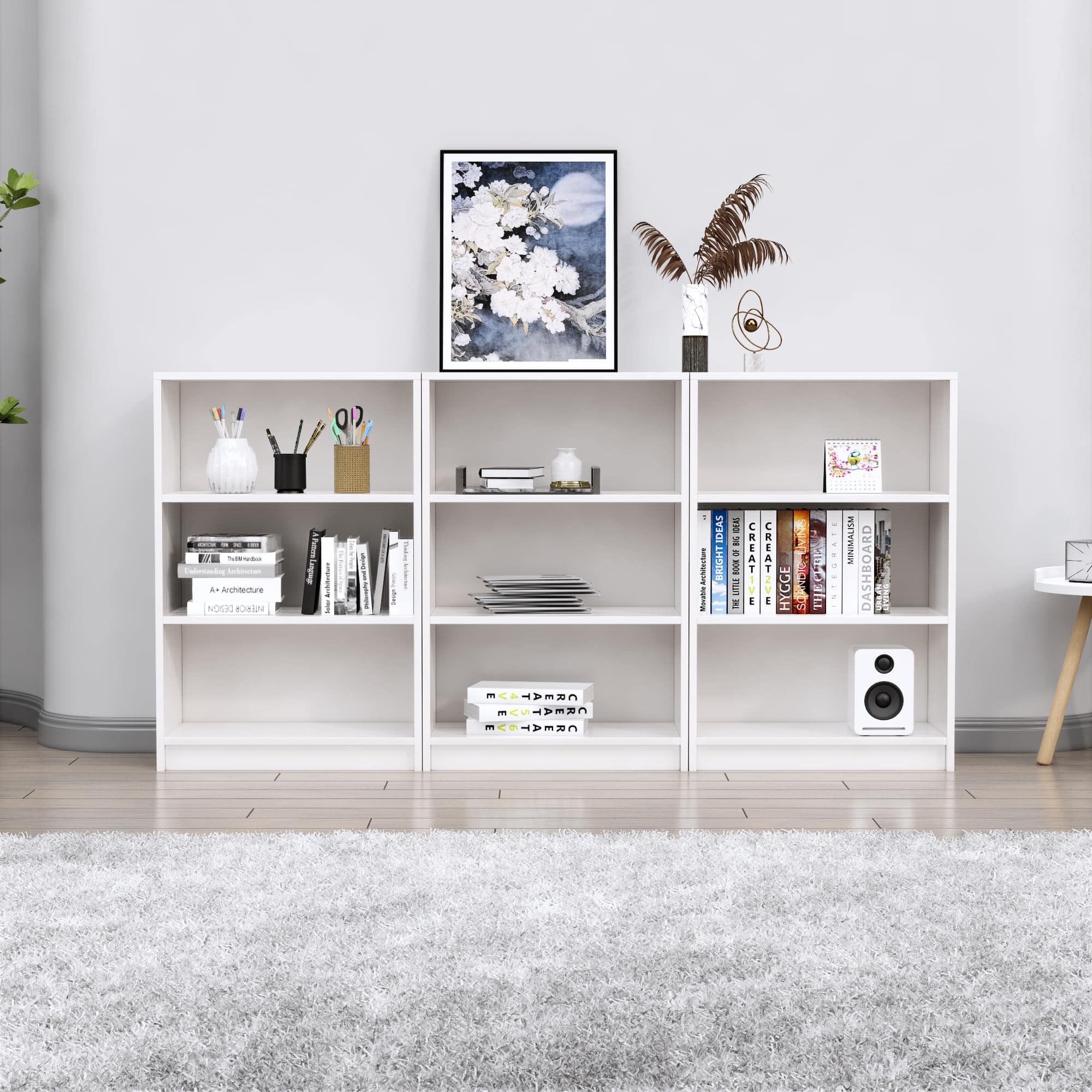 Hexa Engineered Wood Bookshelf Multipurpose Storage Rack in Frosty White Colour - HexaRed