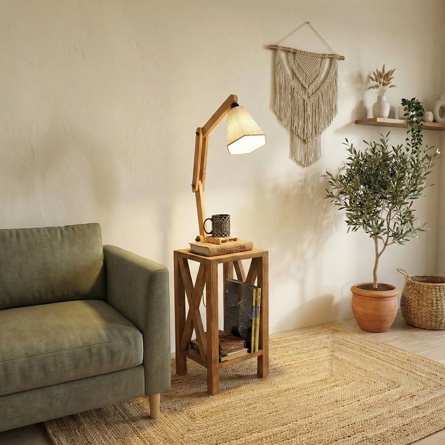 Maurice Beige Jute Floor Lamp with Beige Jute Base