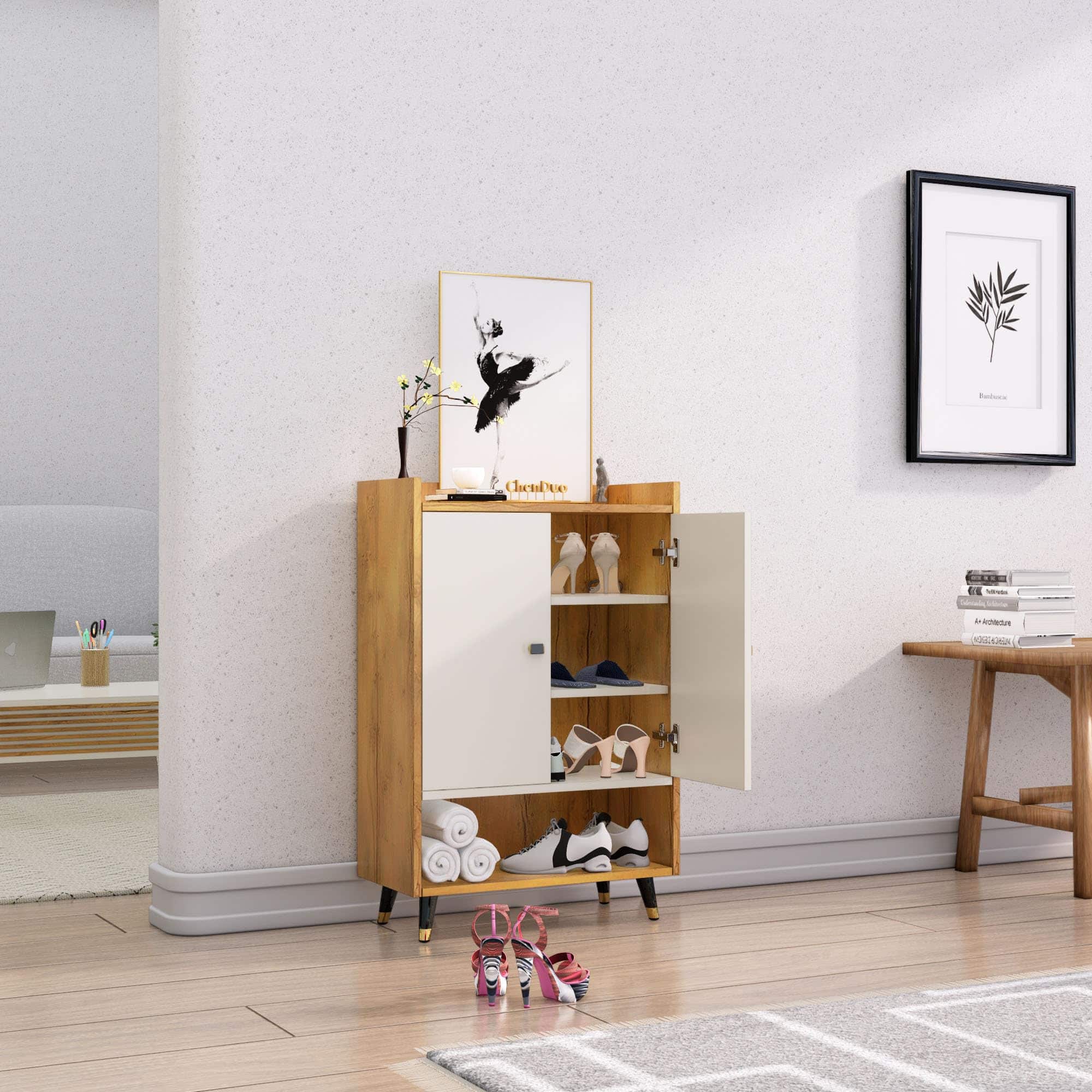 Hexa Red Engineered Wood Shoe Rack in Giant Wood and Frosty White Colour - HexaRed