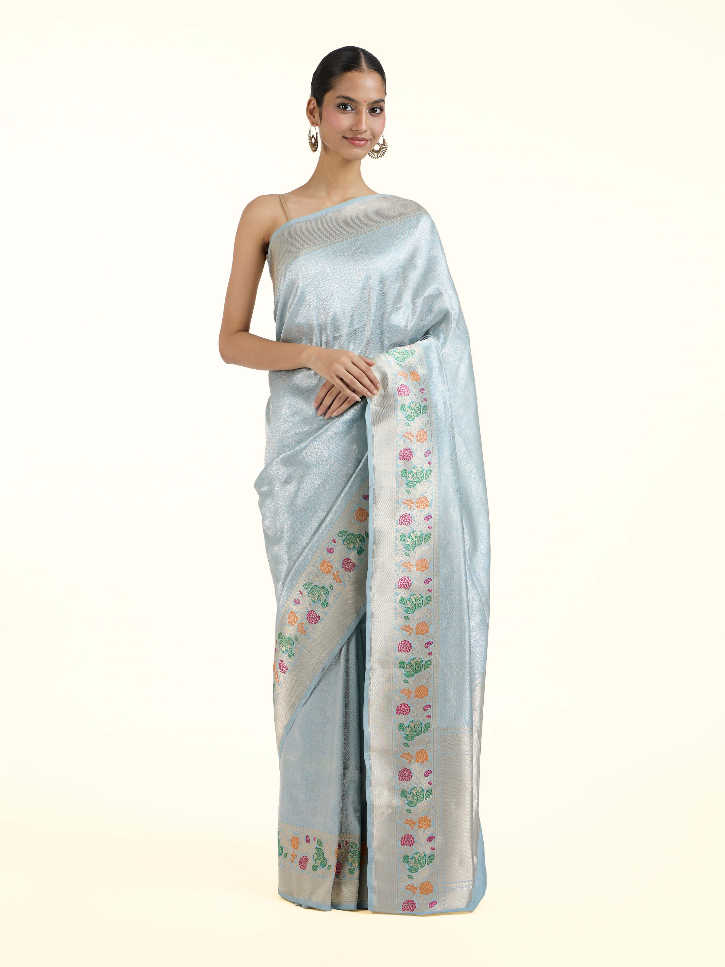 Ivory Banarasi Kadhwa Silk Saree