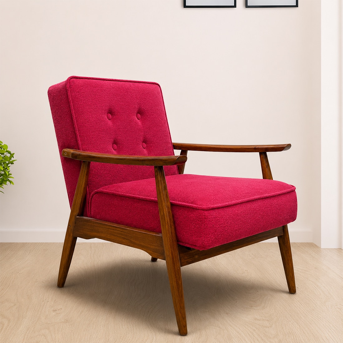Armari Boucle Fabric Arm Chair in Red Colour