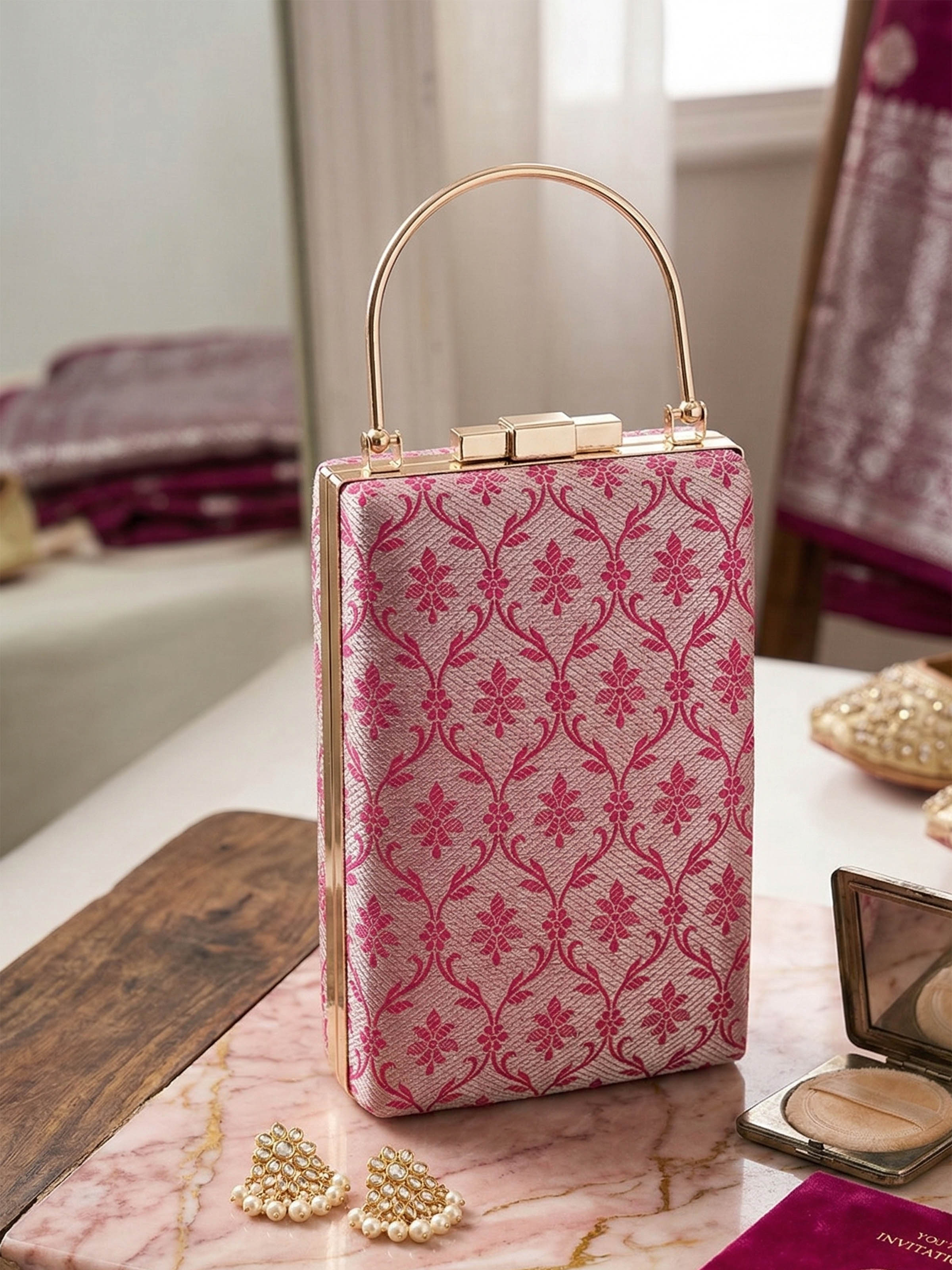 Pink Handwoven Brocade Handbag
