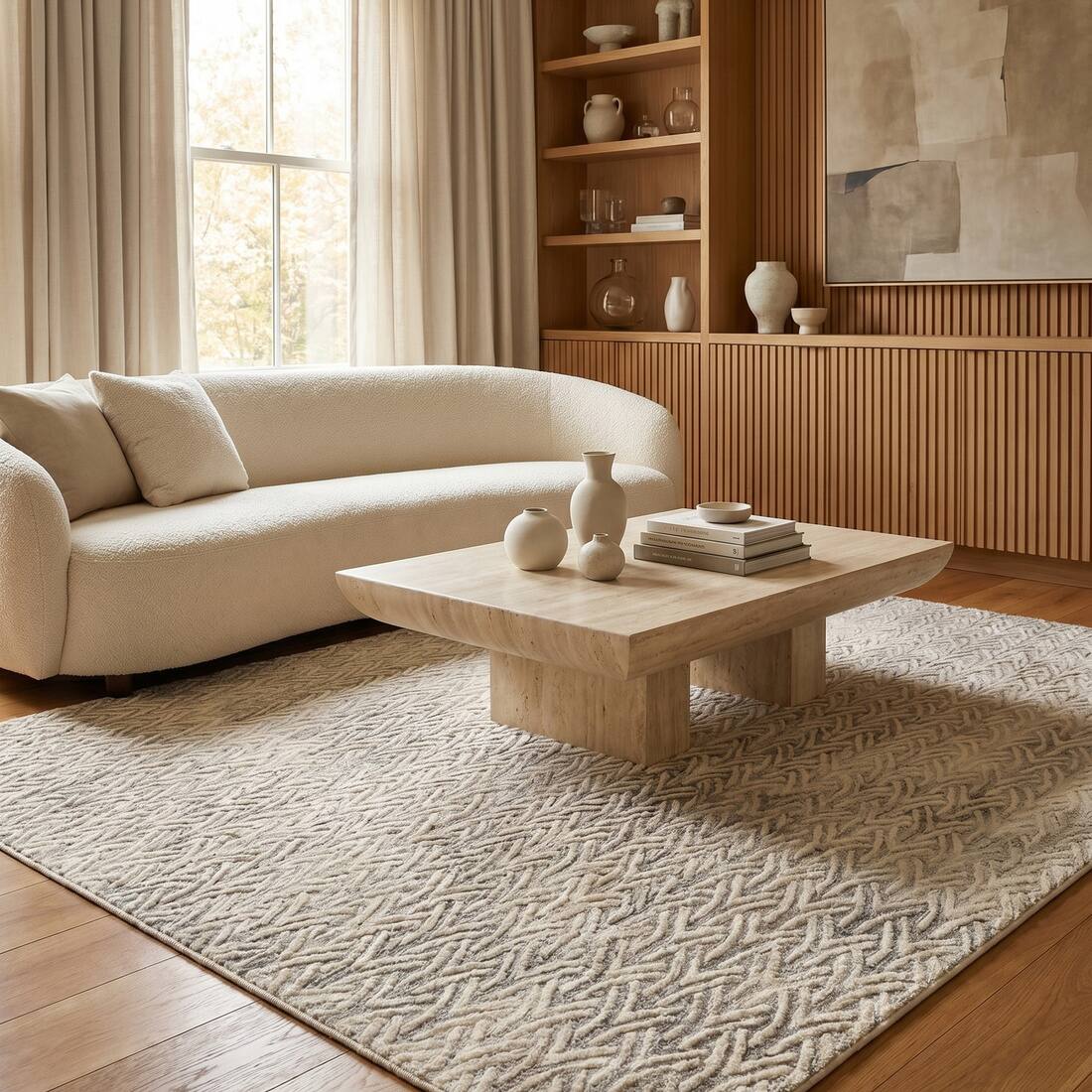 Jaipur Rugs Textured Wool 5x8 Feet Natural Grey And Undyed White Hand Tufted Rug Carpet