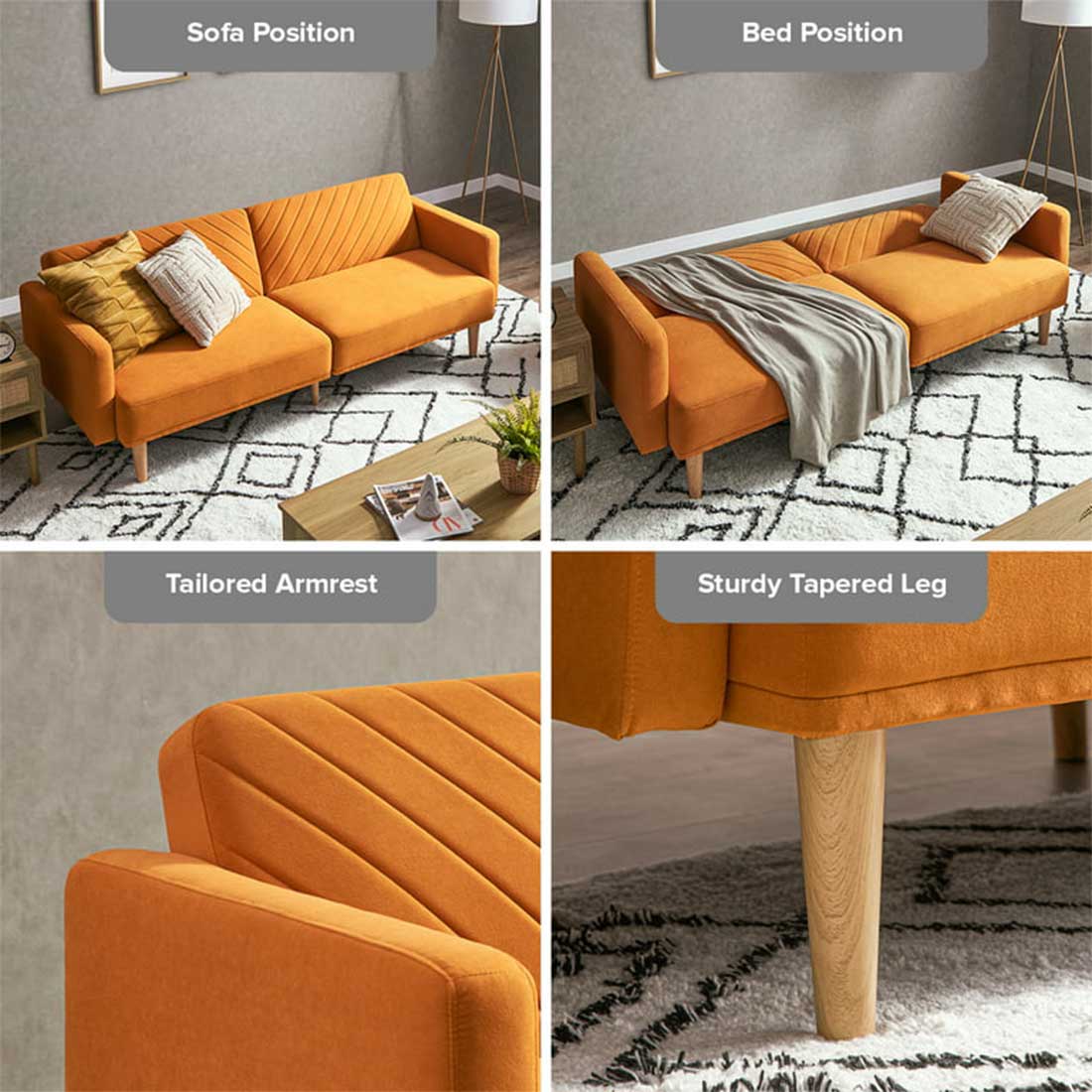Versatile 3 Seater Sofa Cum Bed In Orange Color