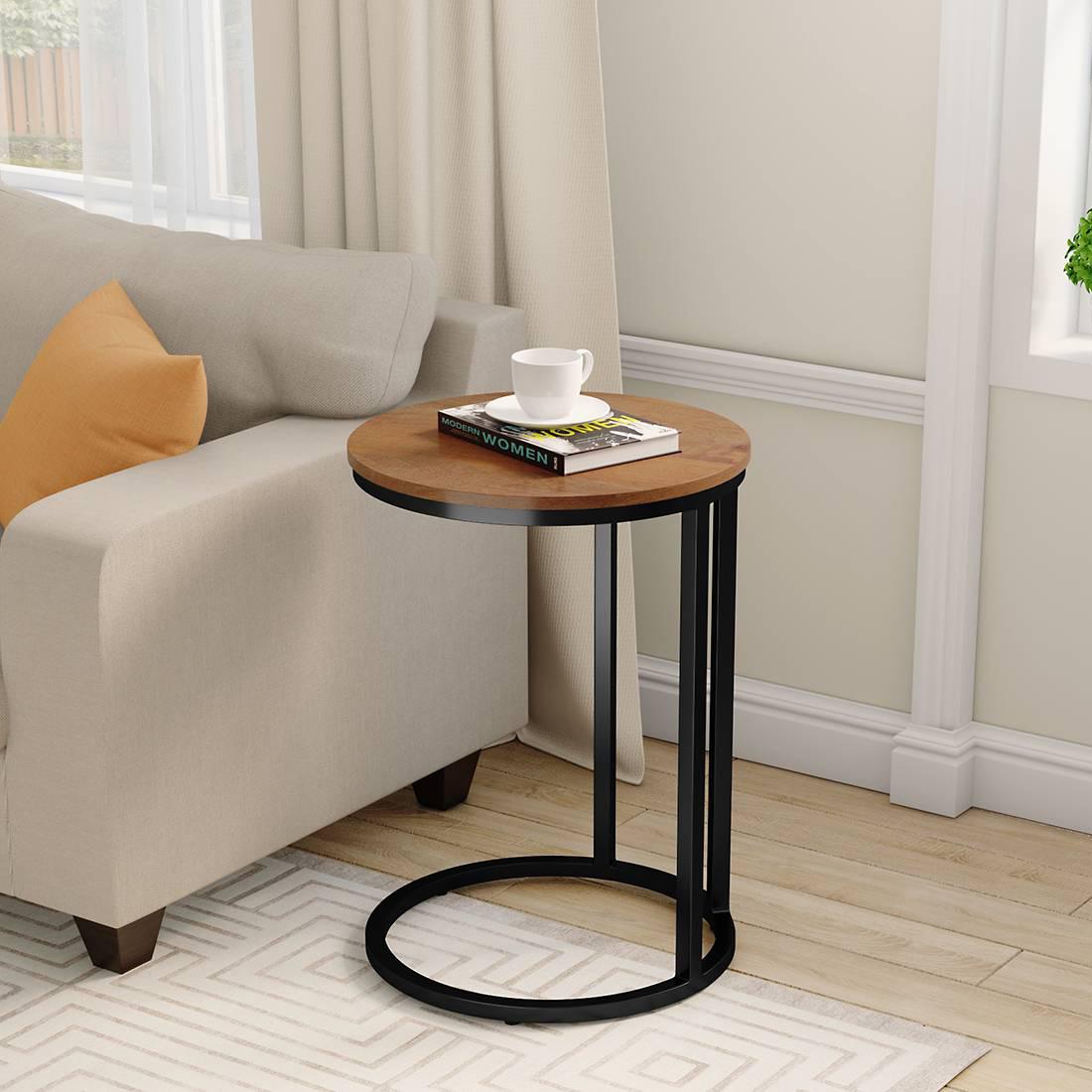 Delphine Solid Wood Side Table in Amber Walnut Finish