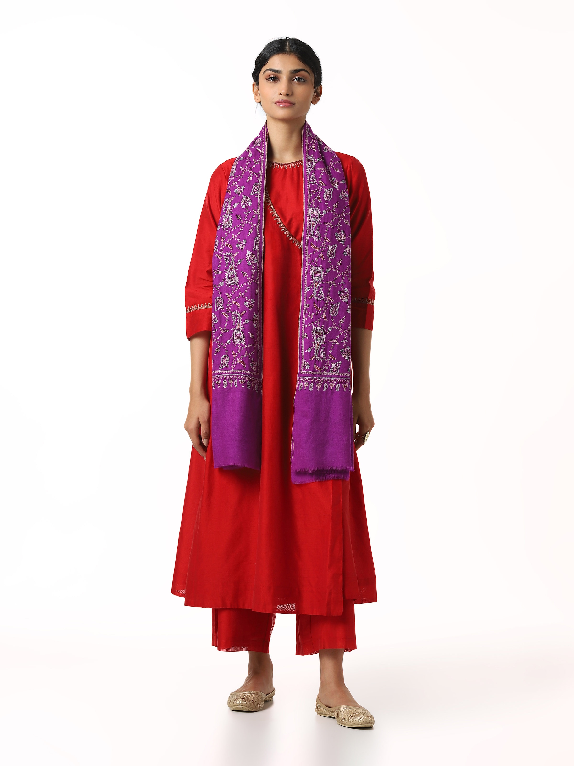 Purple Jalidar Sozni Embroidered Shawl