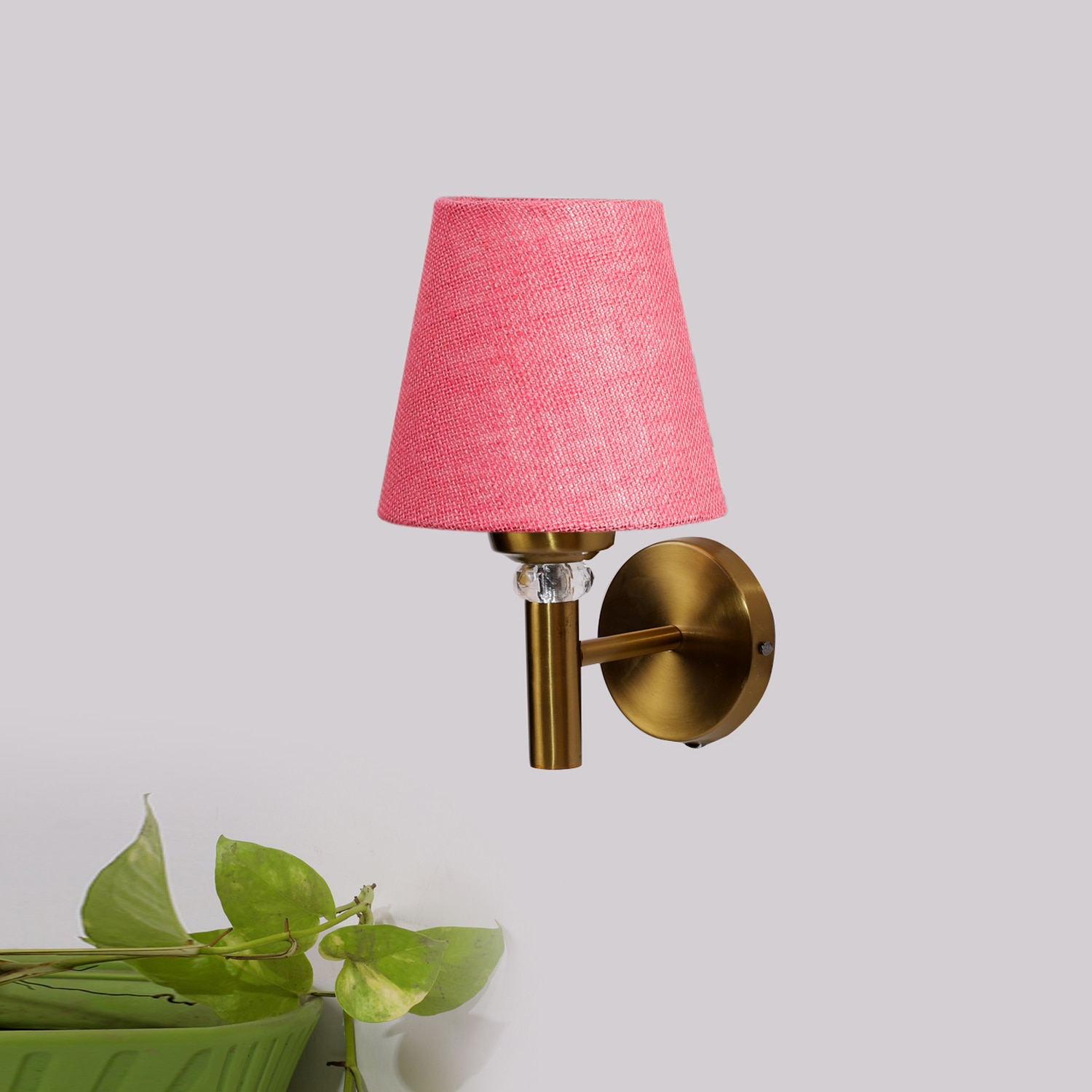 Devansh Metal Electric Wall Light in Gold Colour with Pink Shade Count of 1 Light - Devansh
