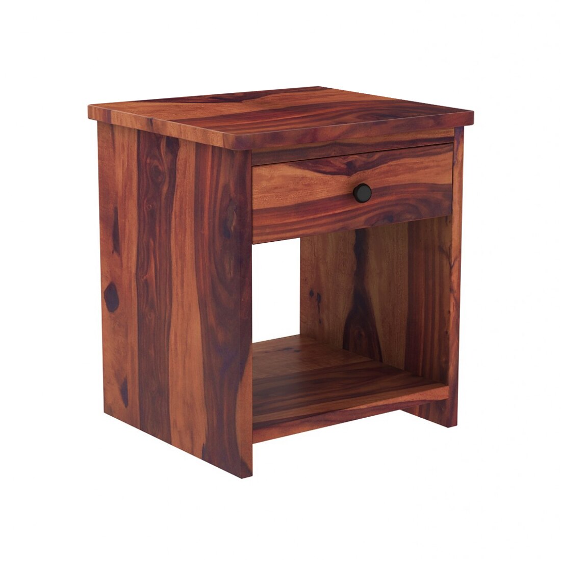Woodcut Solid Wood Bedside Table in Teak Finish