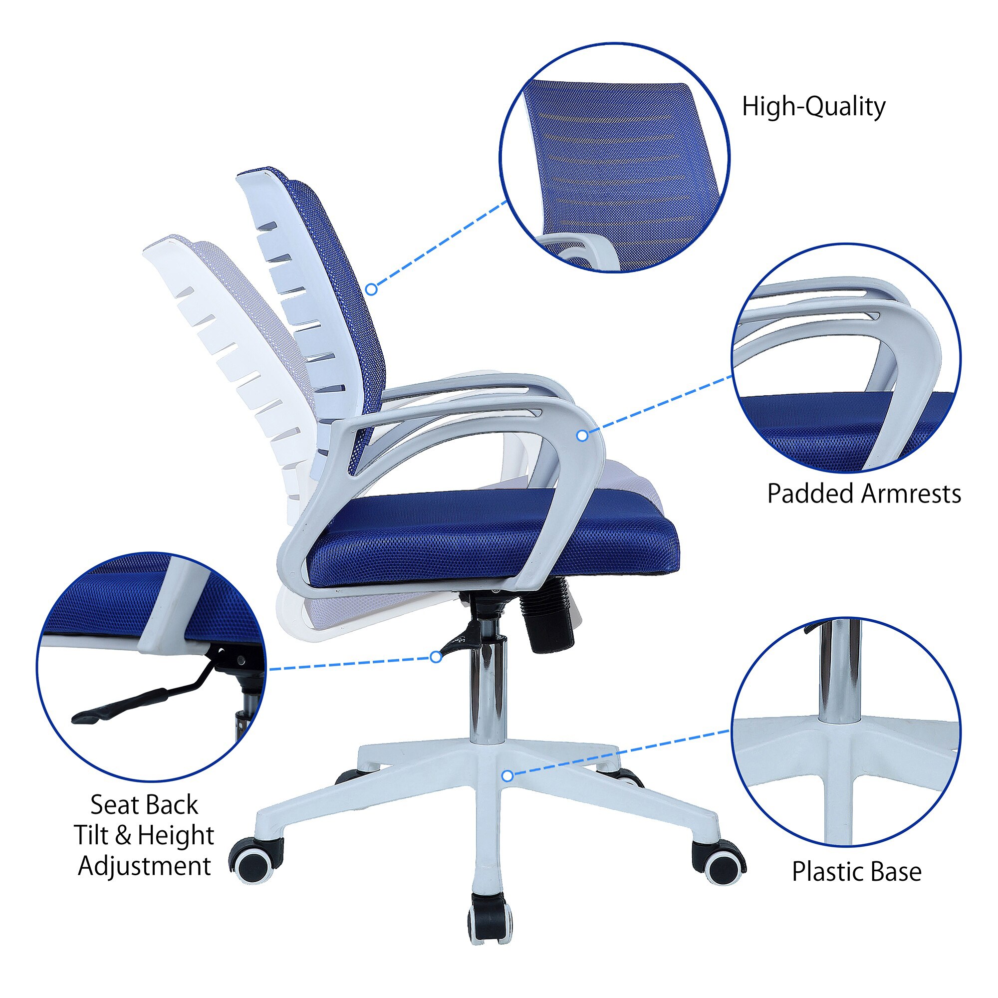 Mmarveal Mid Back Ergonomic Chair in Blue Colour