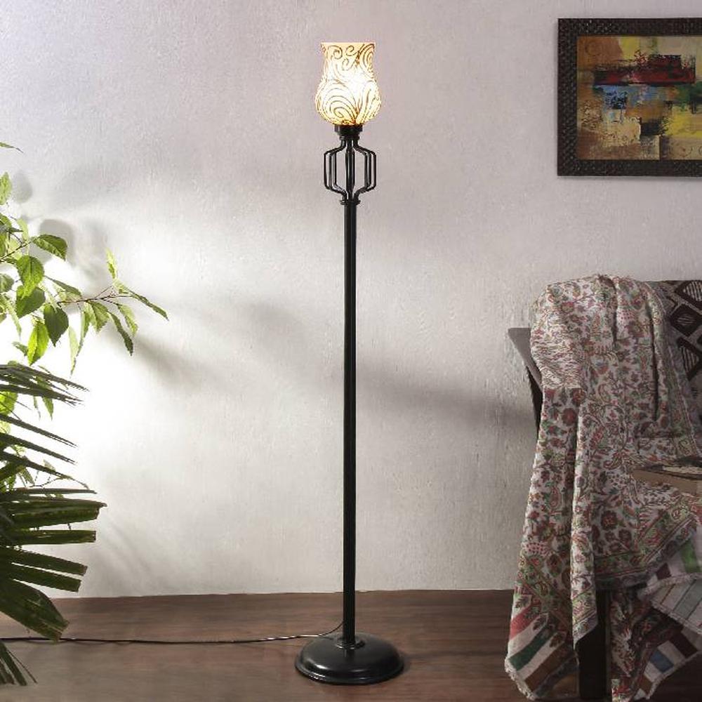 Phoenix Multicolour Glass Floor Lamp with Black Iron Base