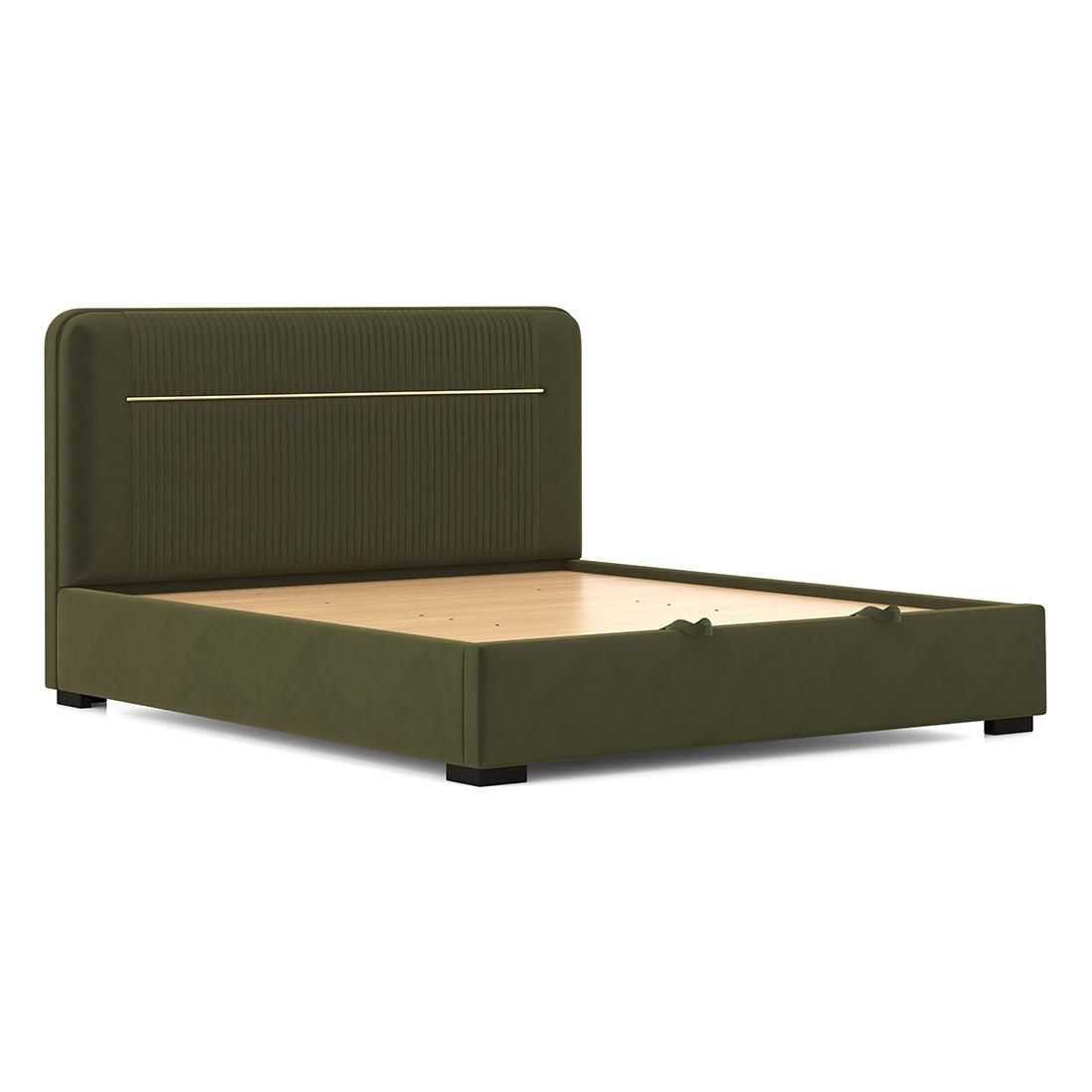 Milan Engineered Wood King Size Beds With Storage In Deep Olive Velvet