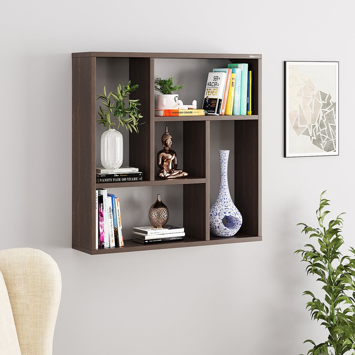 BLUEWUD Javies Engineered Wood Multipurpose Wall Decor Shelf, Display Rack (Wenge)