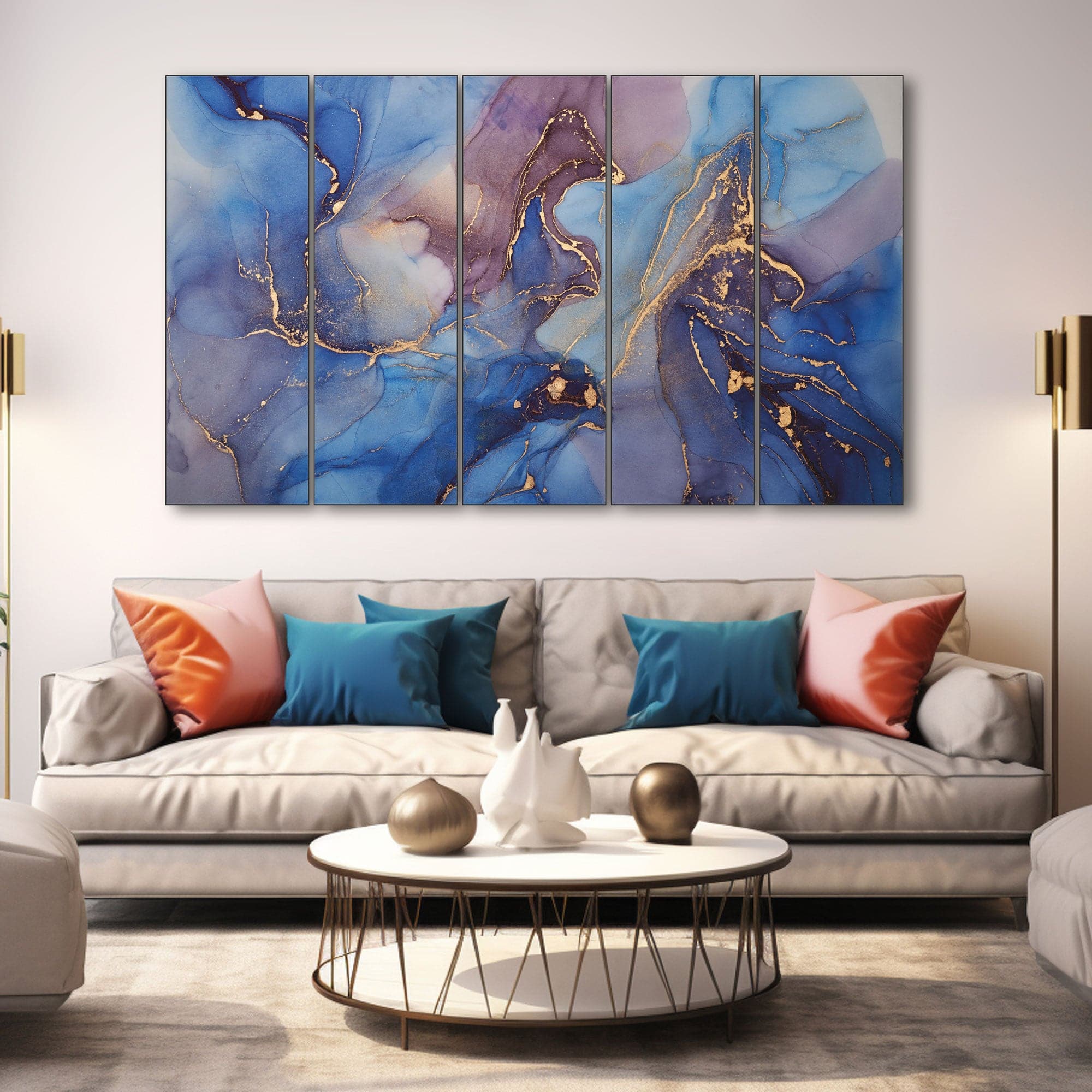 The Castle Decor Modern Colour Marble Wall Art Set of 5 27x48 Inch - The Castle Decor