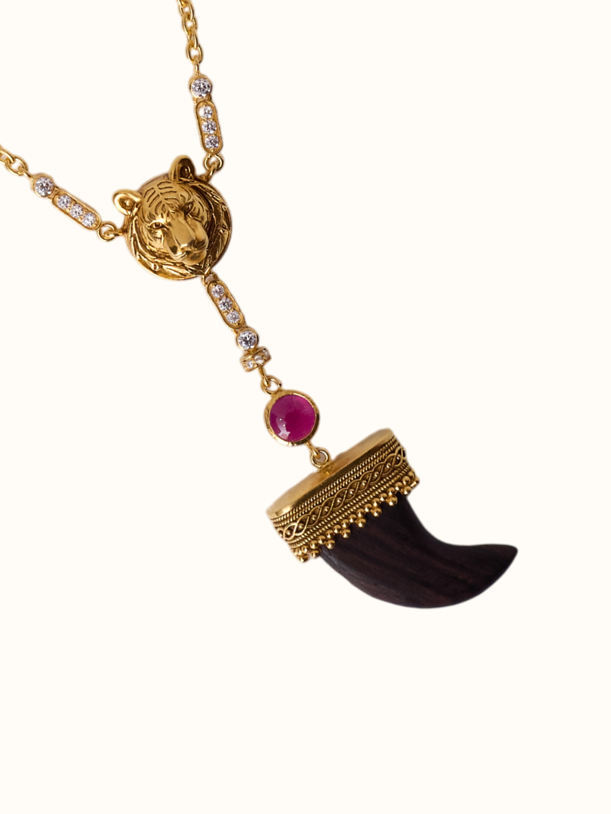 Carved Wood & Silver Pendant Chain