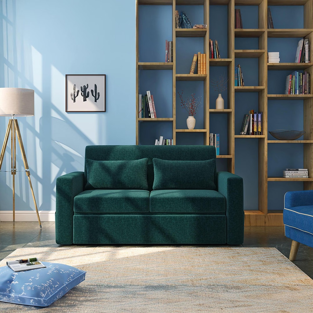 Camden Compact 3 Seater Pull Out Sofa cum Bed In Malibu Blue Colour