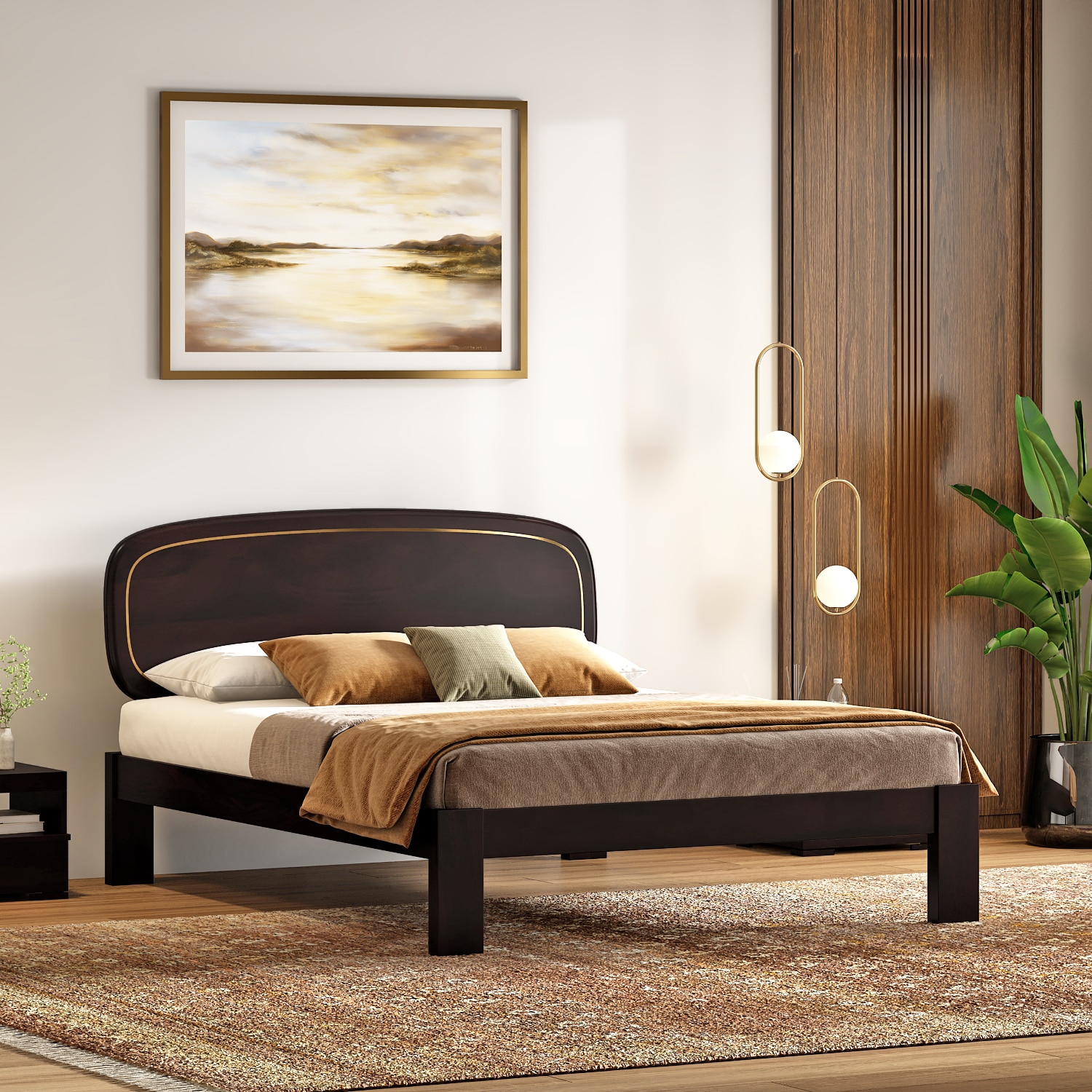 Nimbus Solid Wood Queen Size Bed Without Storage (Mahogany Finish) - Urban Ladder