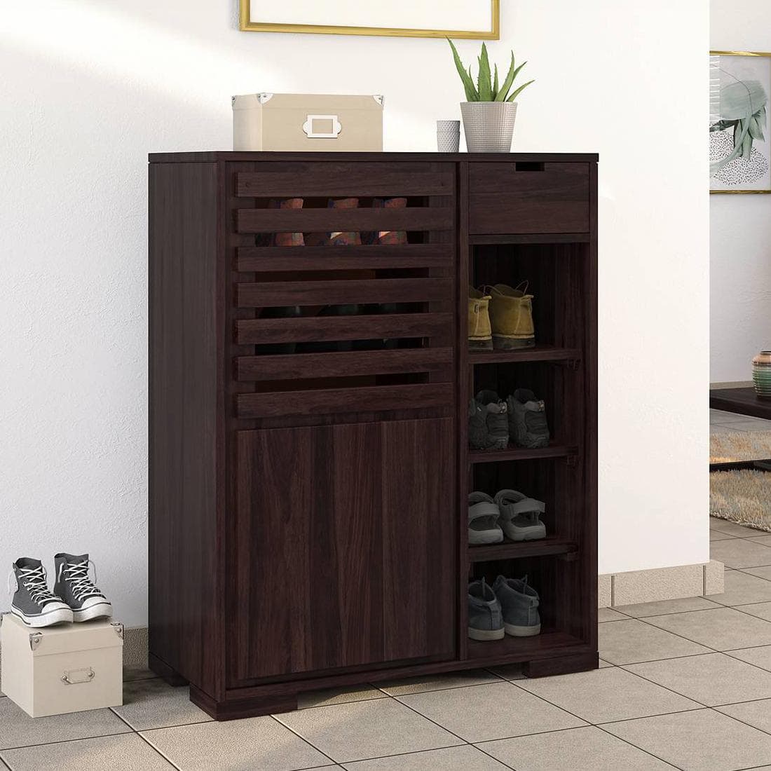 Madden 14 Pair Shoe Rack in Mahogany Finish