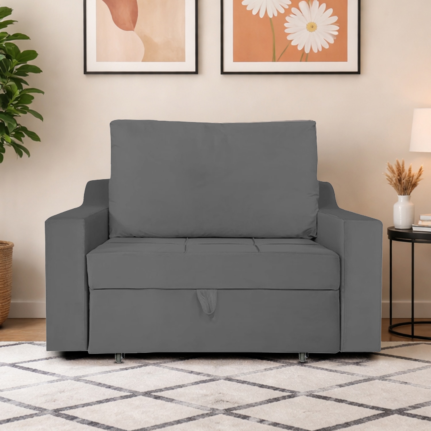 Step  Pull Out Sofa cum Bed  in Dark Grey Colour