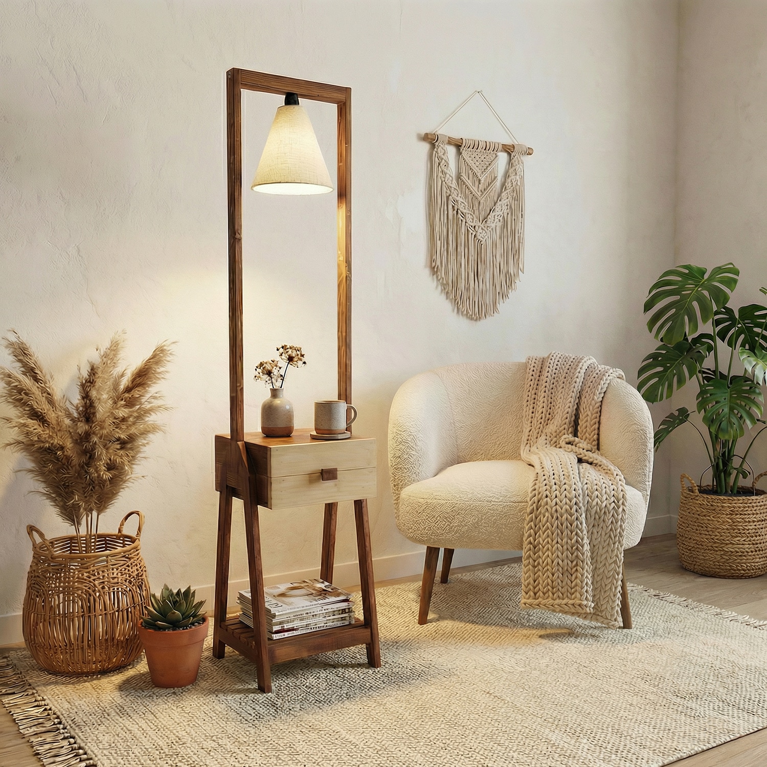 Gabrielle Beige Jute Floor Lamp with Beige Jute Base