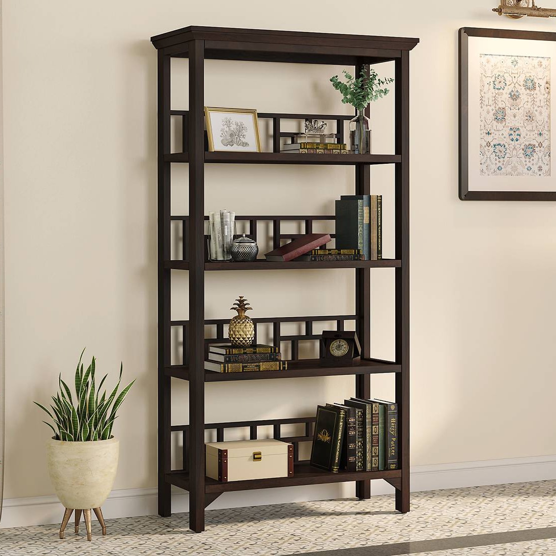 Enid Solid Wood Bookshelf in Mango Mahogany Finish