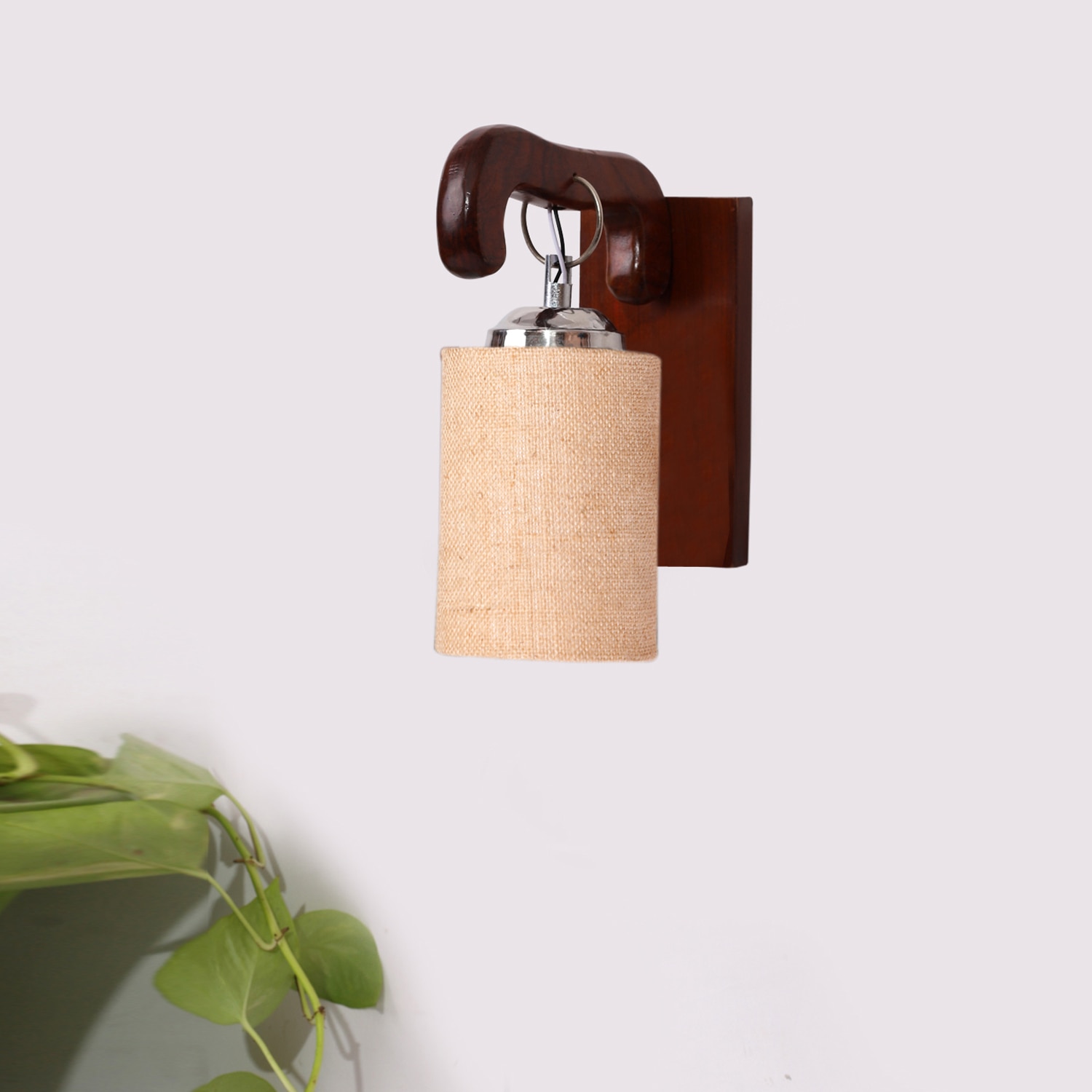 Devansh Solid Wood Electric Wall Light in Brown Colour with Beige Shade Count of 1 Light - Devansh