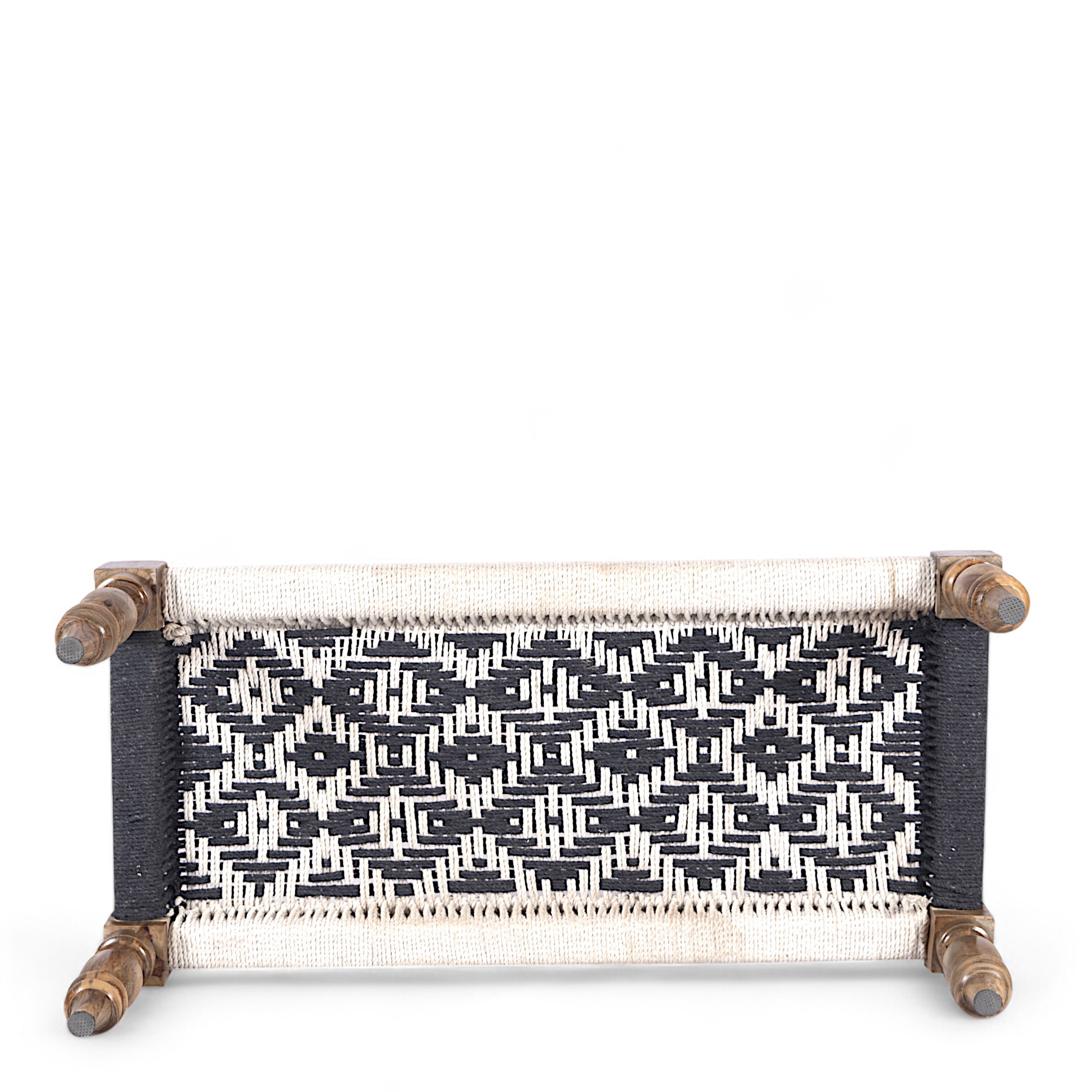 Oakville Sheesham Wood 2 Seater Maachi Bench In Black & White Rope Canning