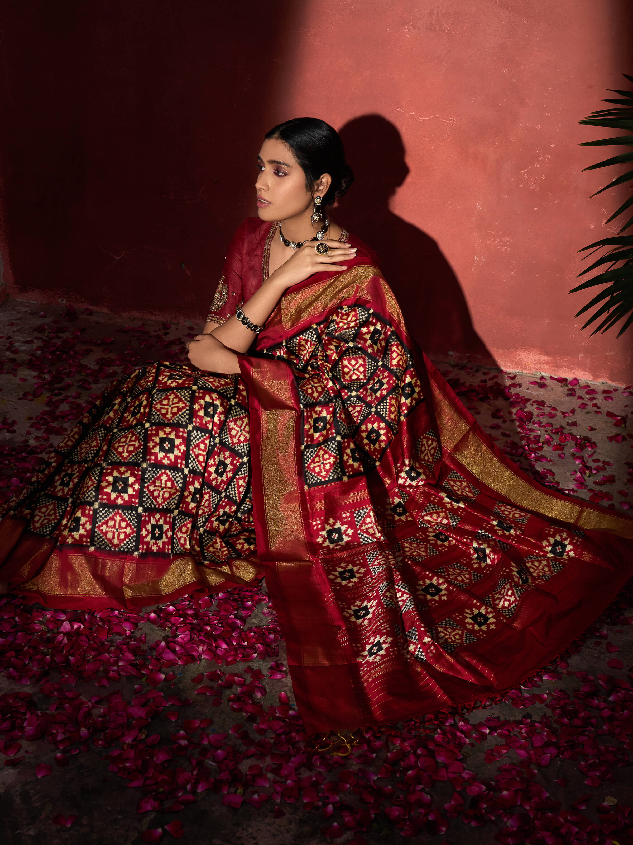 Red Silk Pochampally Double Ikat Saree