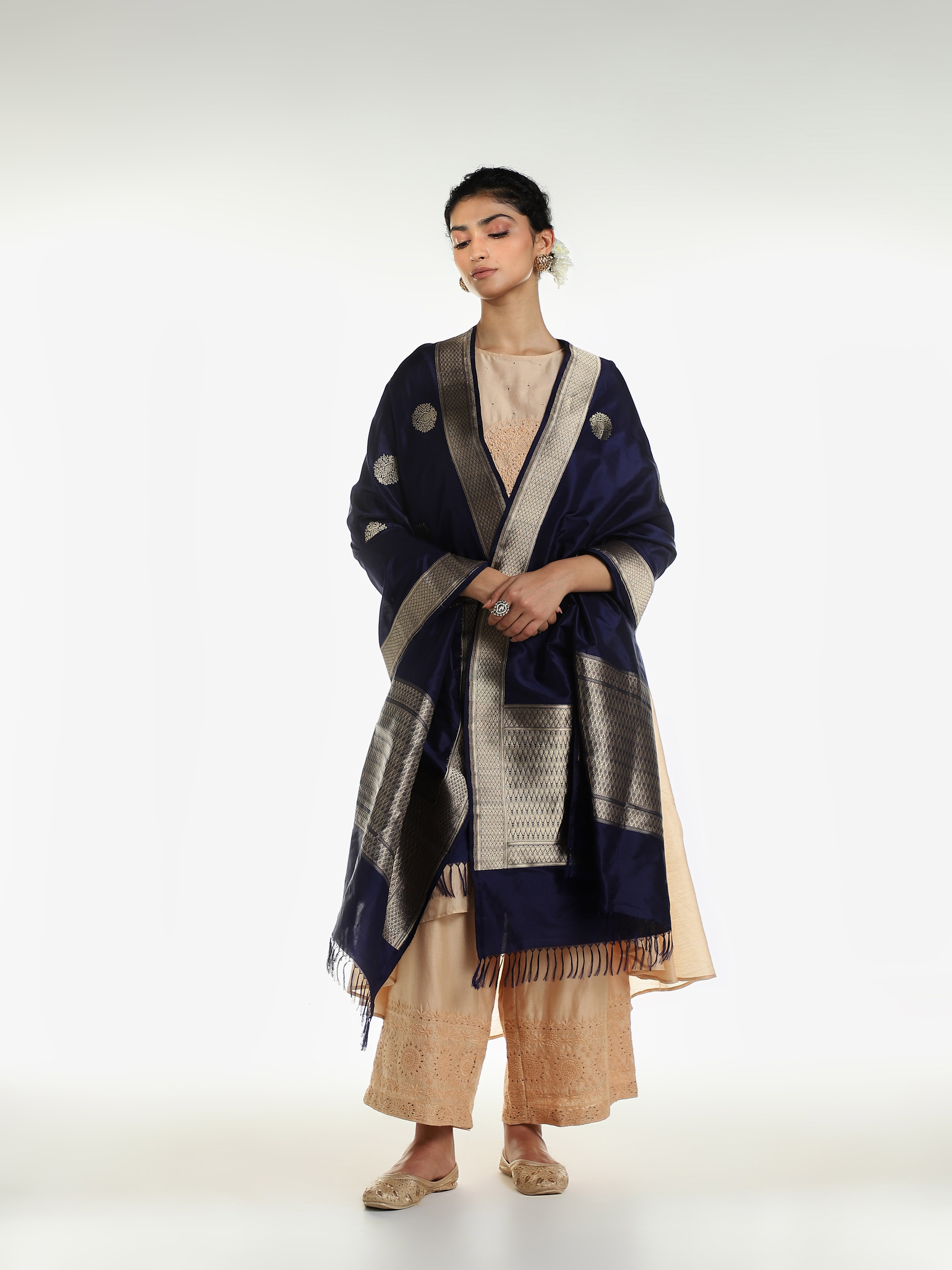 Blue Silk Banarasi Dupatta