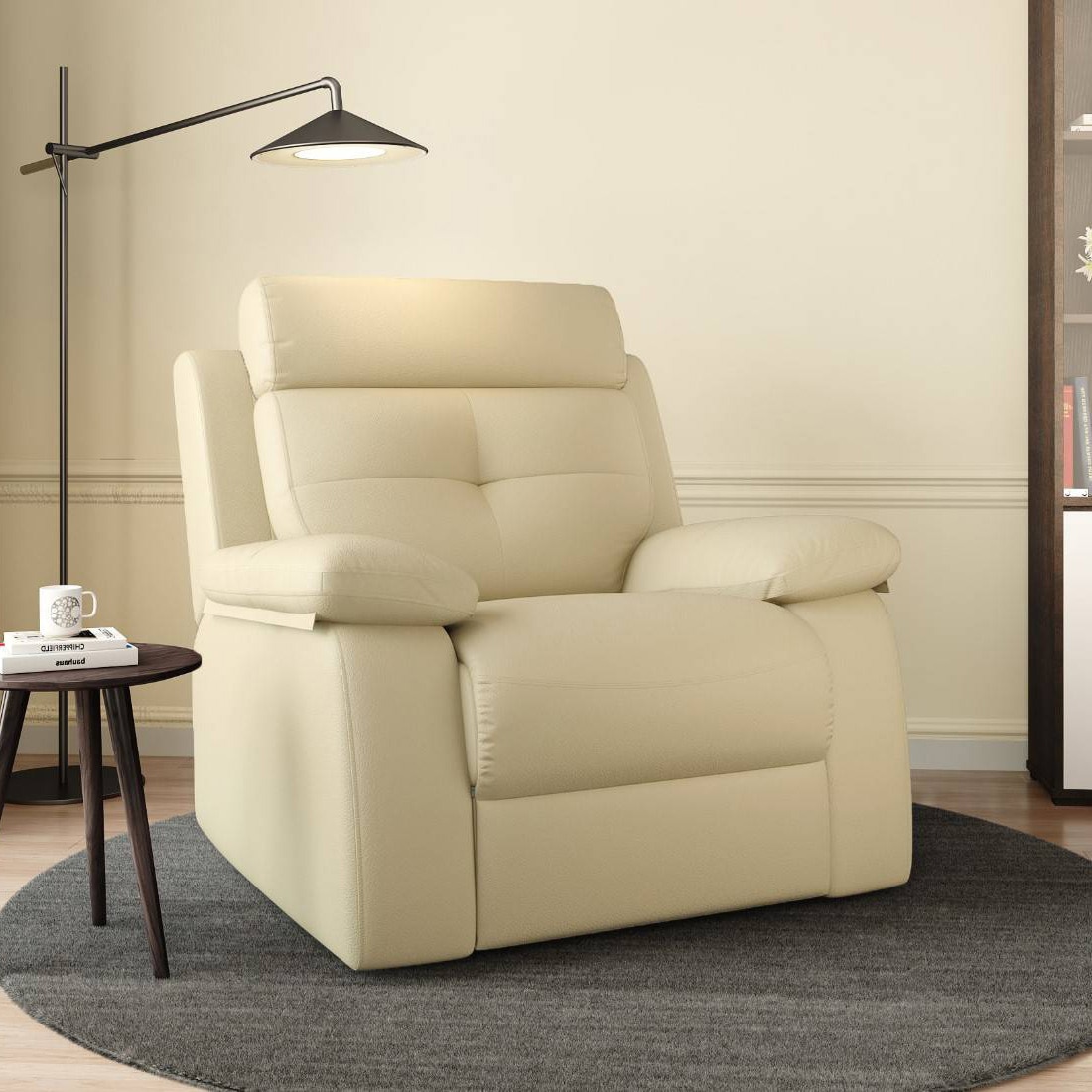 Raphael Leatherette One Seater Manual Recliner in Off White Colour