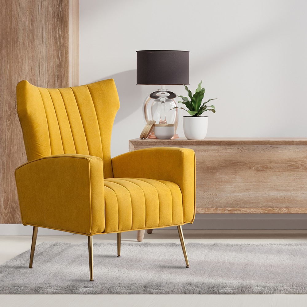 Murrow Fabric Accent Chair in Yellow Colour