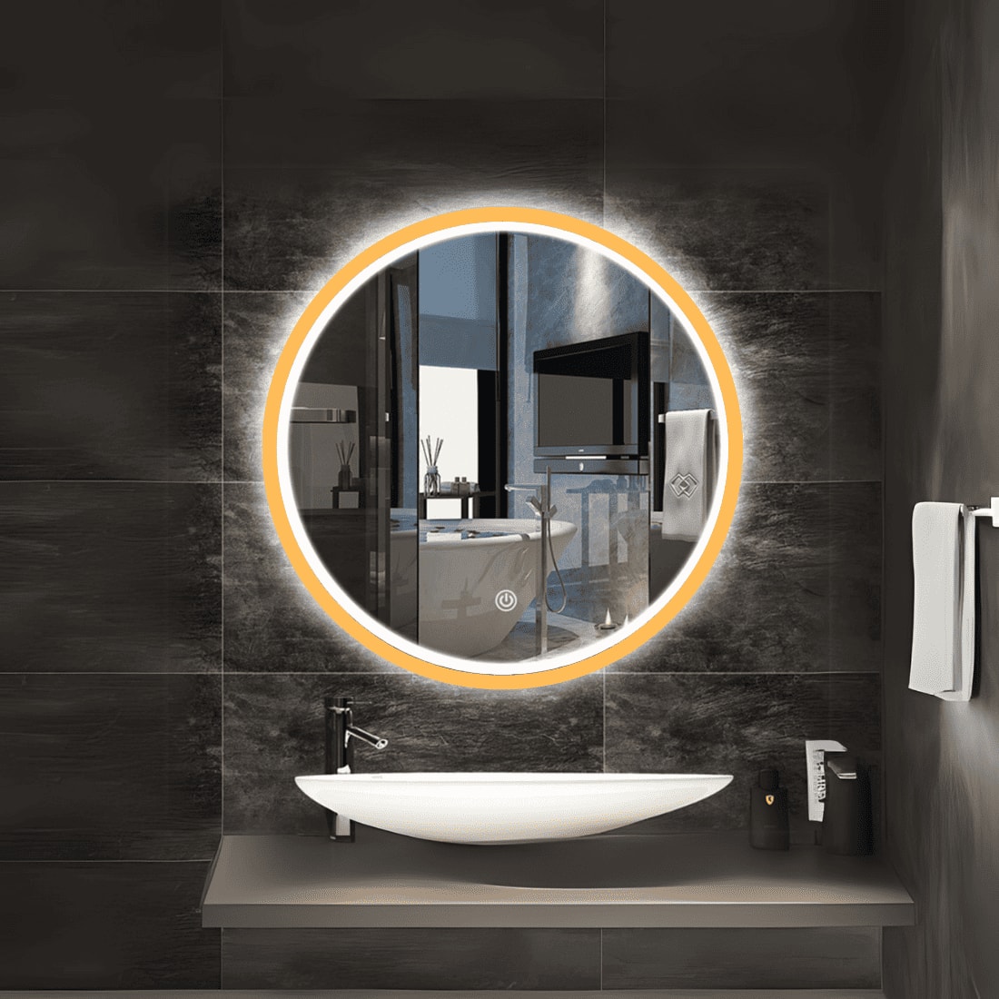 Round LED Mirror with Gold Aluminium Frame Modern Circular Vanity Mirror