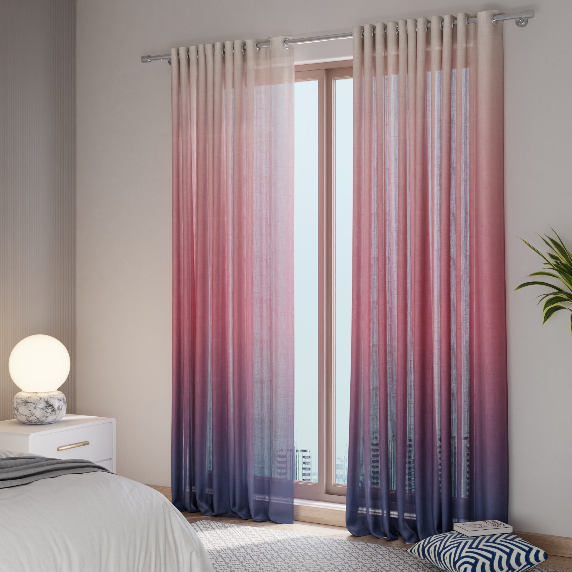 Stoa Paris Sheer Ombre Printed Door Curtain, Aesthetic Curtain with  Light Filtering Balcony,  Set of 1 Parda, Rose Tint Horizon - Red - Stoa Paris