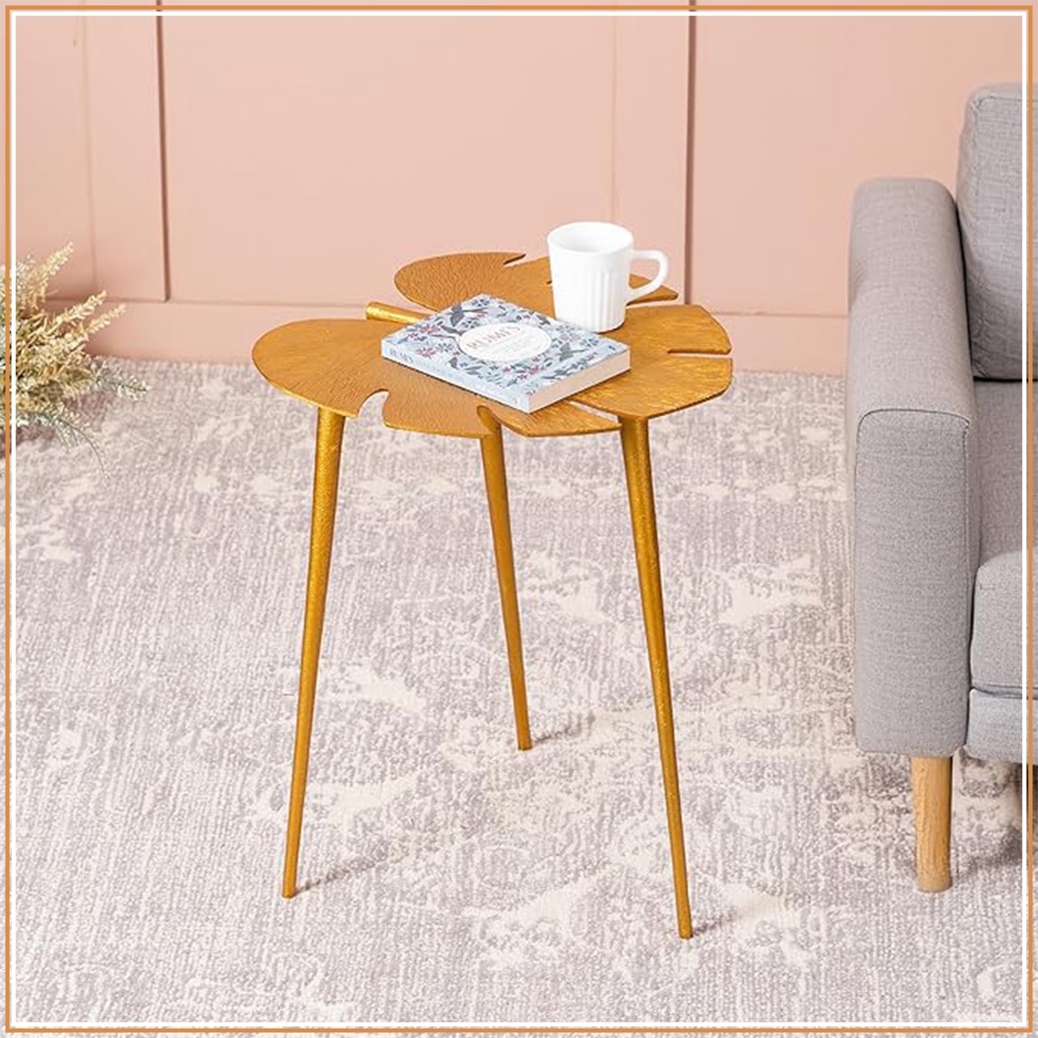 Cosmo Aluminium Leaf End Table in Gold Color - Nestroots