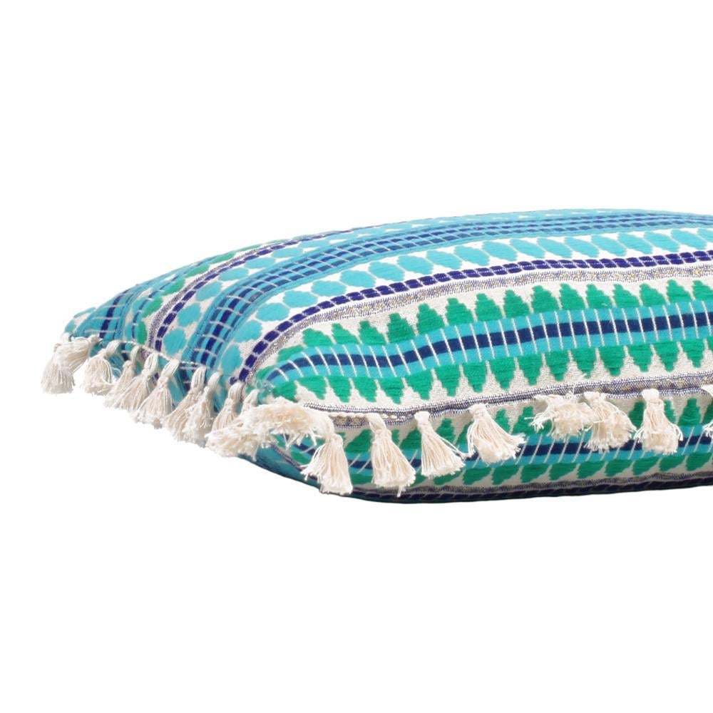 Acrylic Striped Cushion Cover with Lace Set of 2 (12 X 18 Inches)