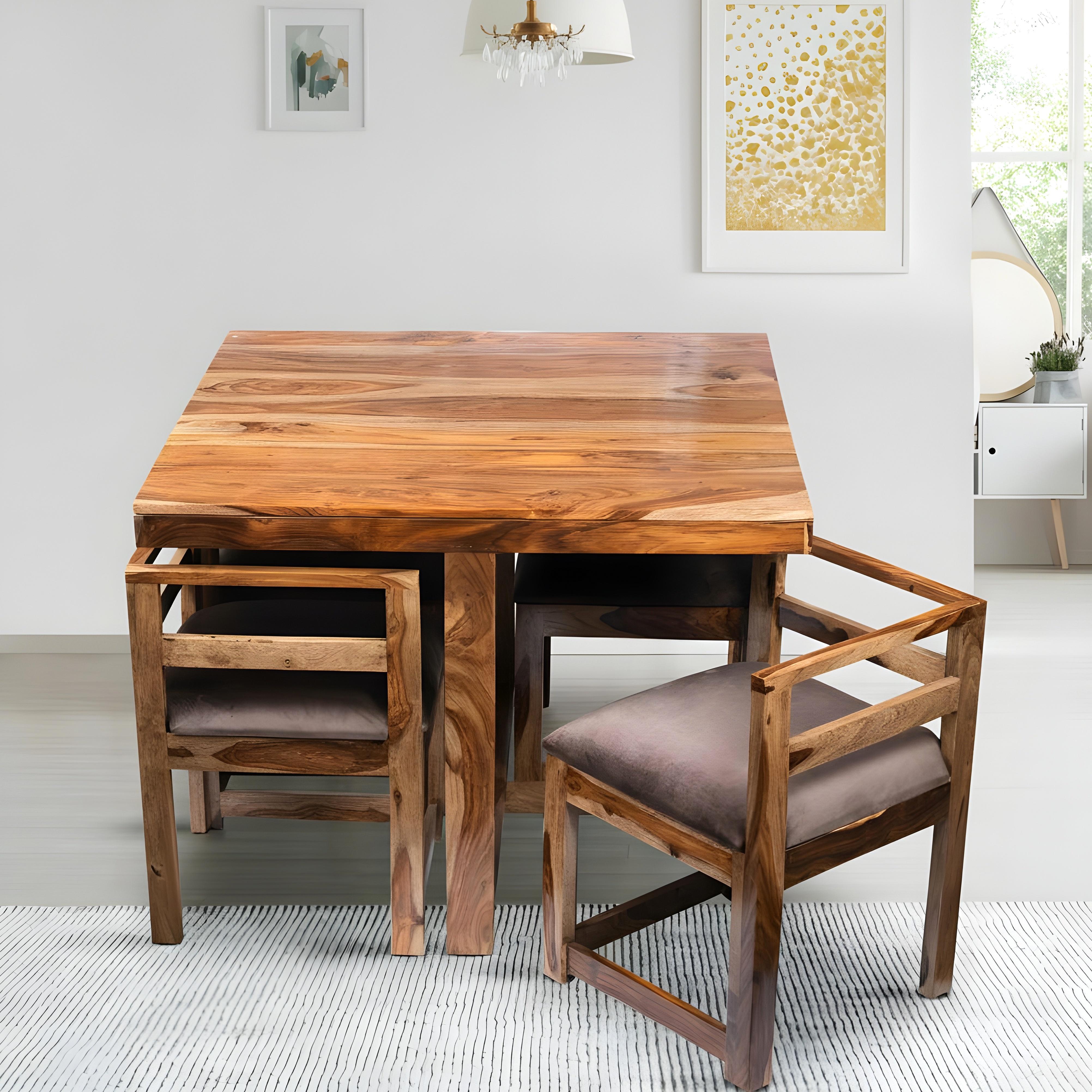 Kingston Sheesham Wood 4 seater Dining Table Set in Teak Finish