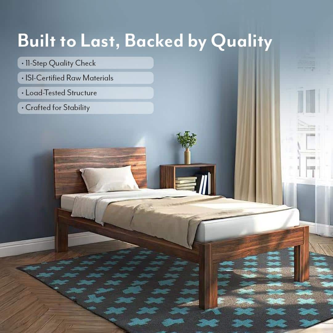 Boston Solid Wood Single Size Bed In Teak Finish